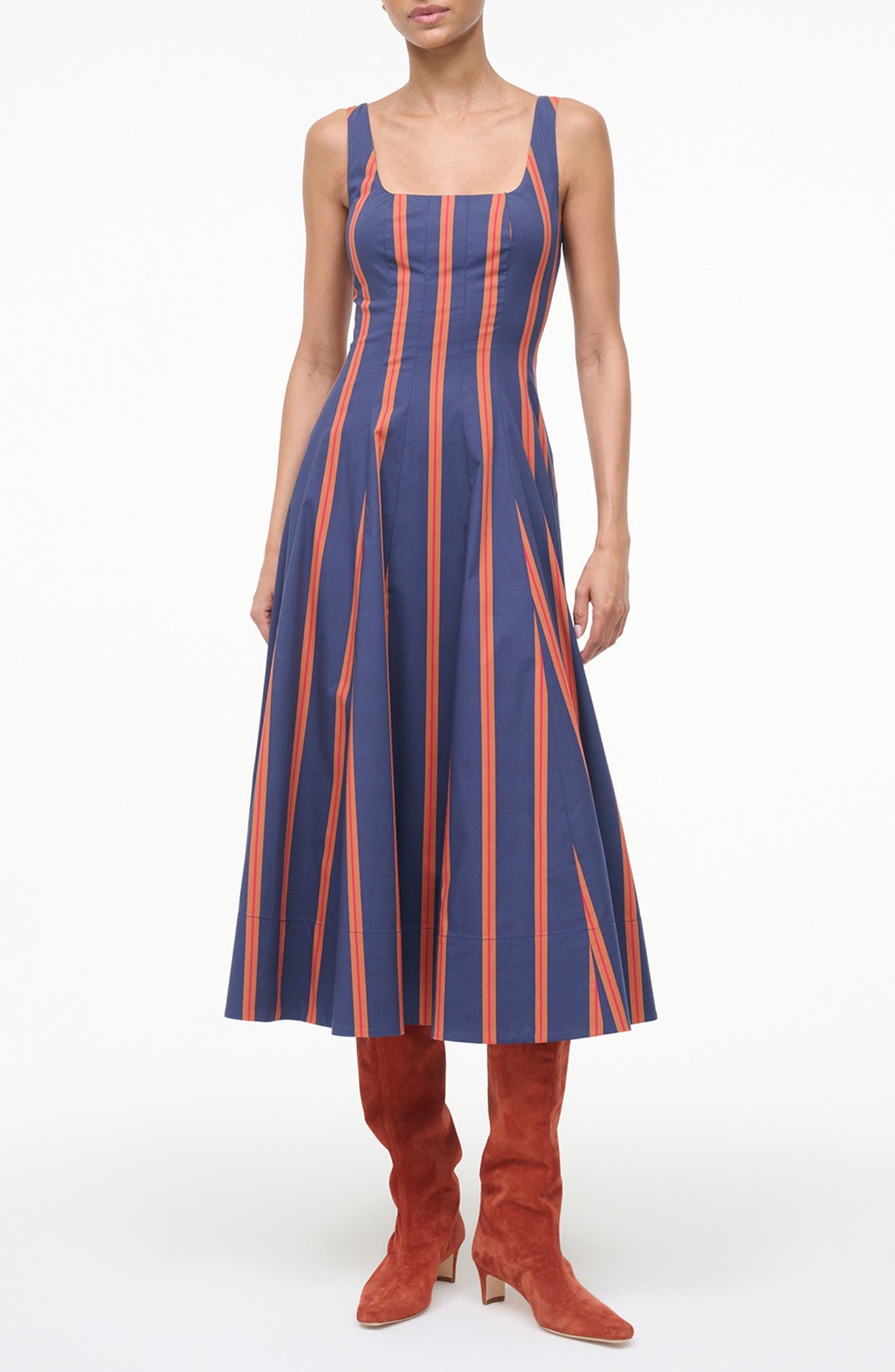 Wells Stripe Stretch Cotton Fit & Flare Midi Dress - image 1