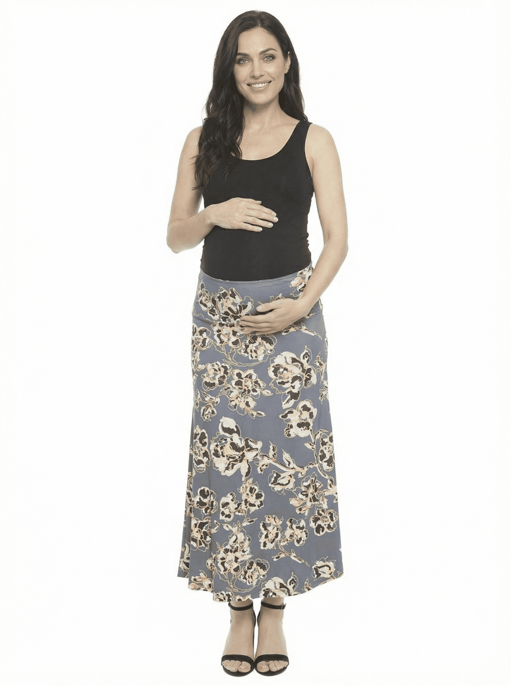 Maternity Floral Elastic Waist A-Line Maxi Skirt - image 1
