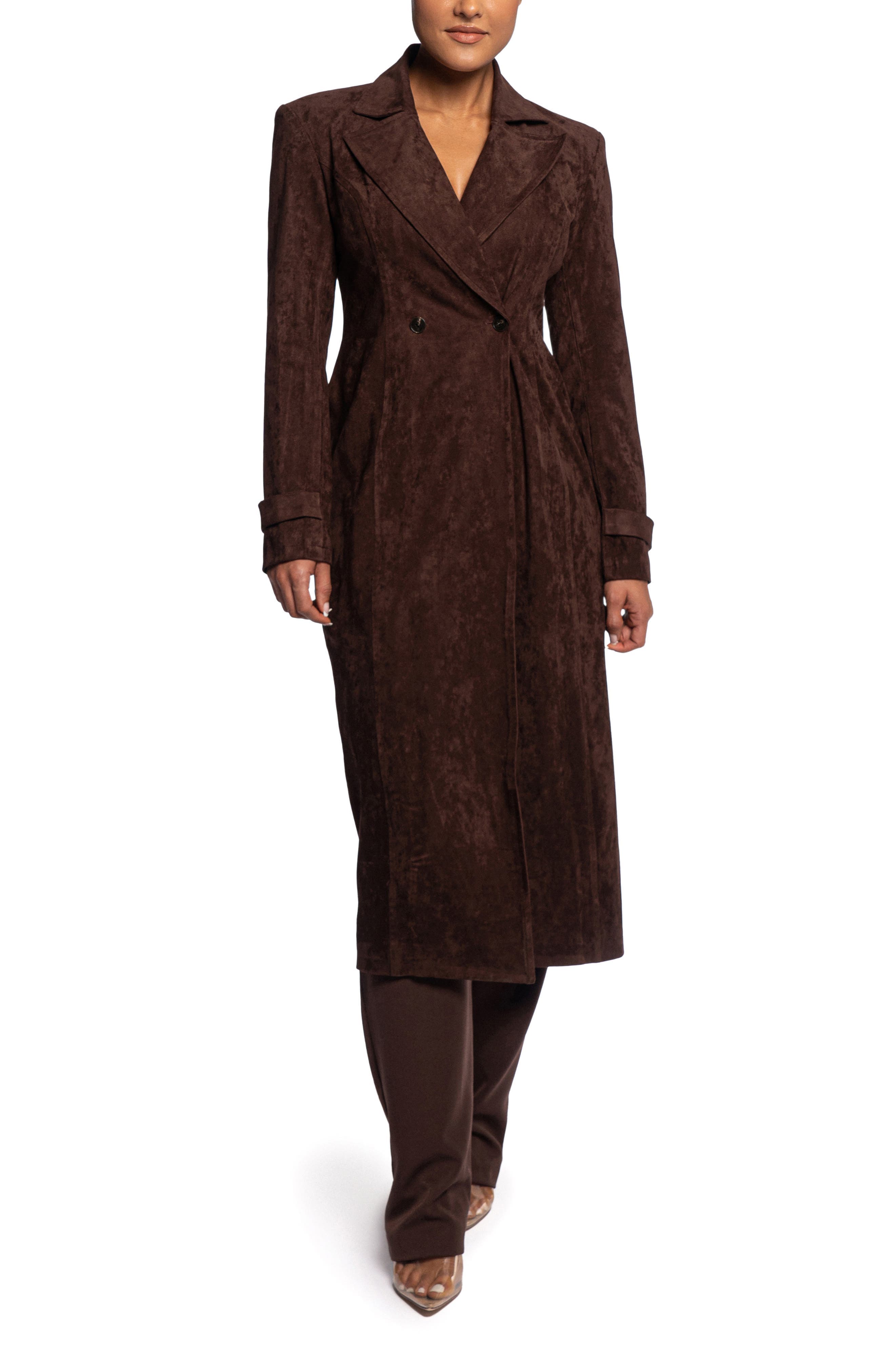 Double Breasted Faux Suede Coat - image 1