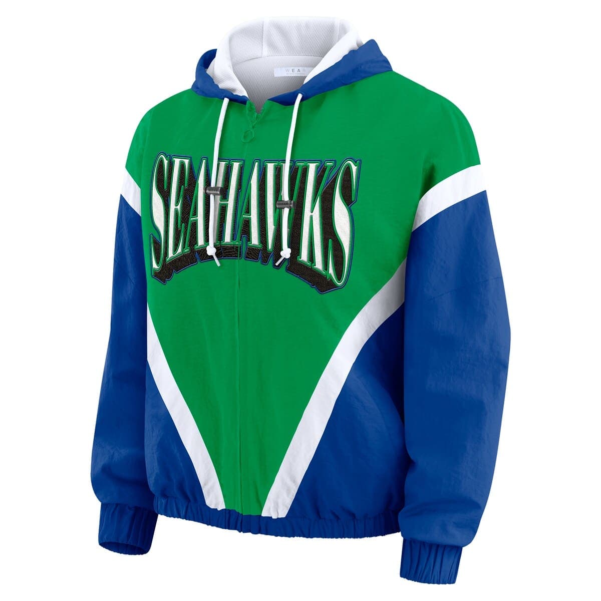 Women's WEAR by Erin Andrews Green/Royal Seattle Seahawks Retro Crinkle Full-Zip Hoodie Windbreaker - image 2