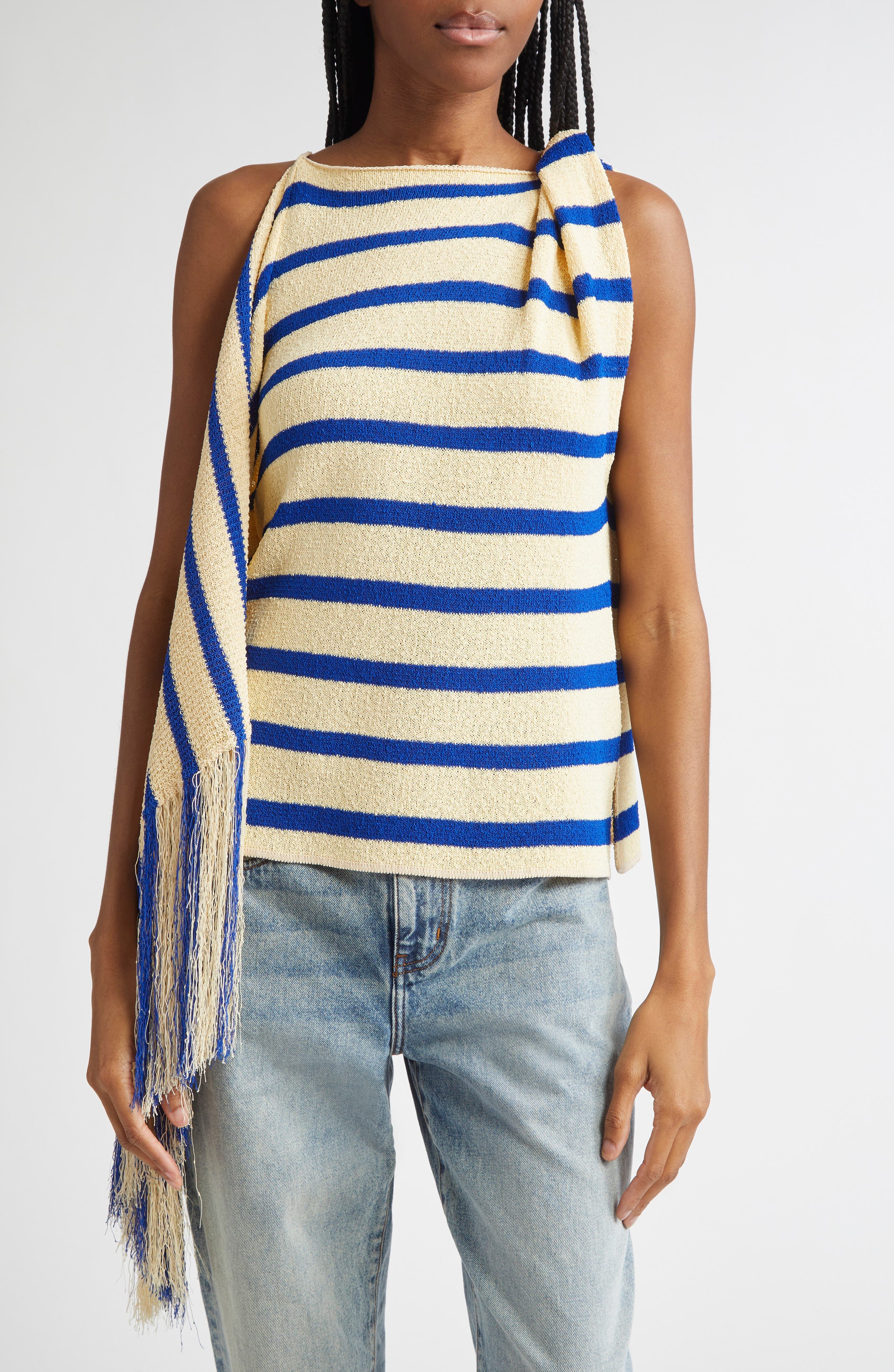 Yves Stripe Fringe Knit Top - image 1