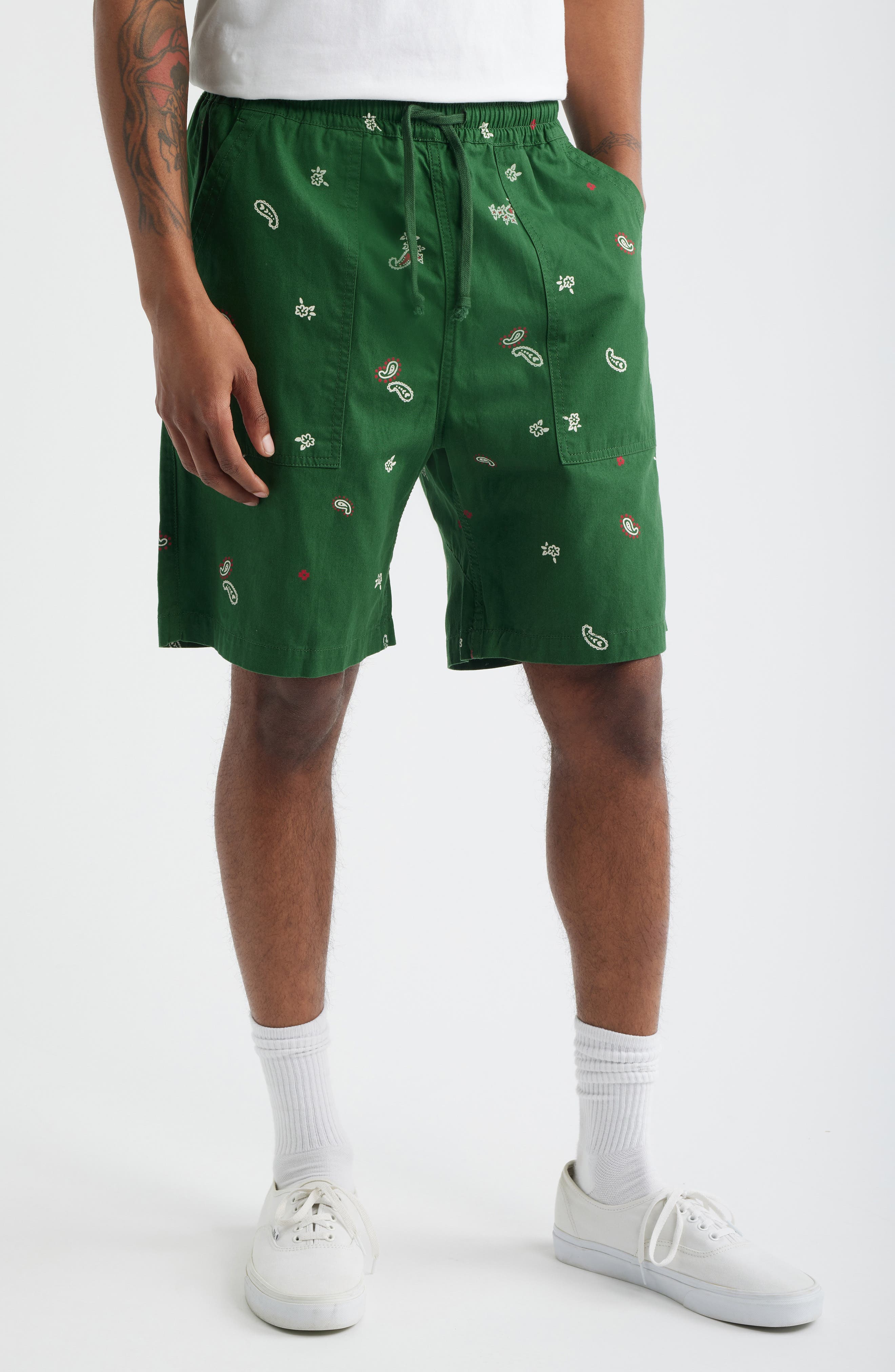 Paisley Organic Cotton Poplin Drawstring Chef Shorts - image 1