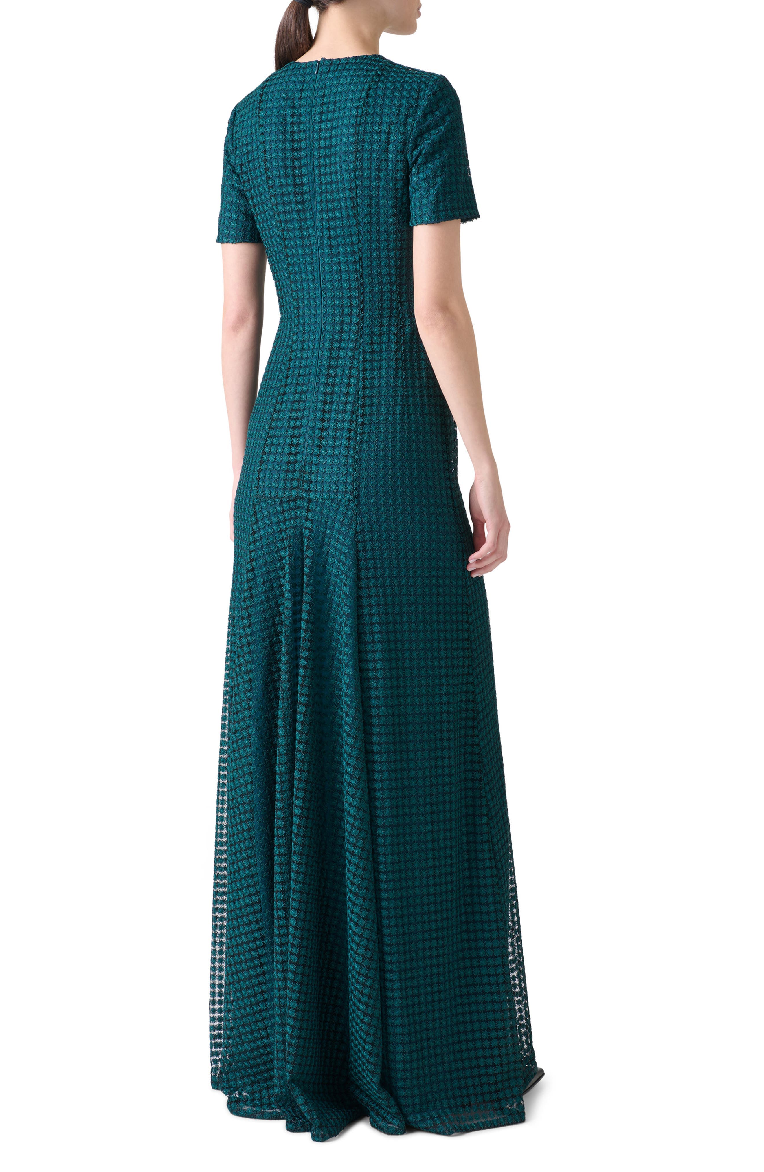Flower Grid Embroidered Tulle Trumpet Gown - image 2