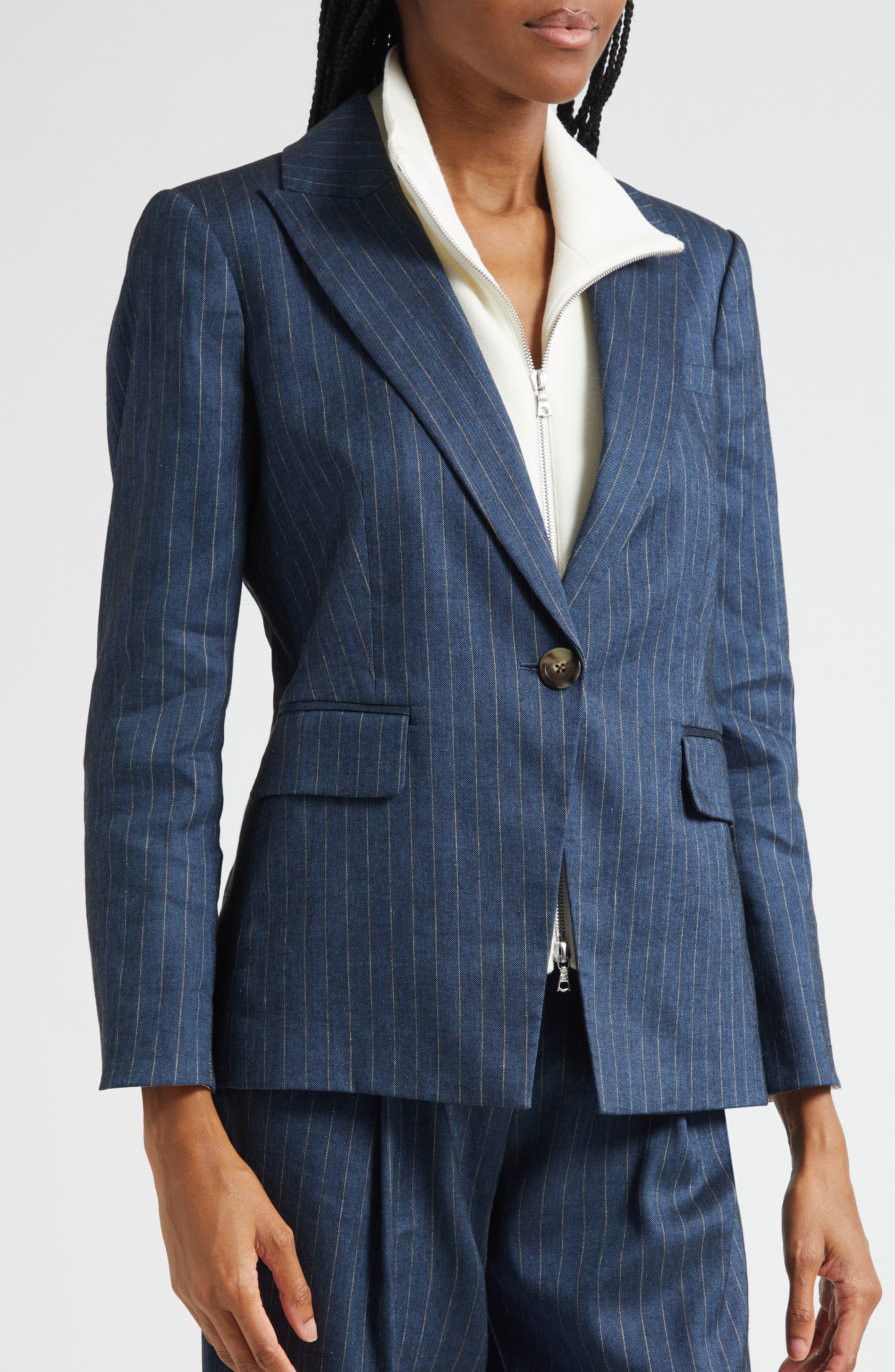 Obie Pinstripe Linen Blend Dickey Jacket - image 2
