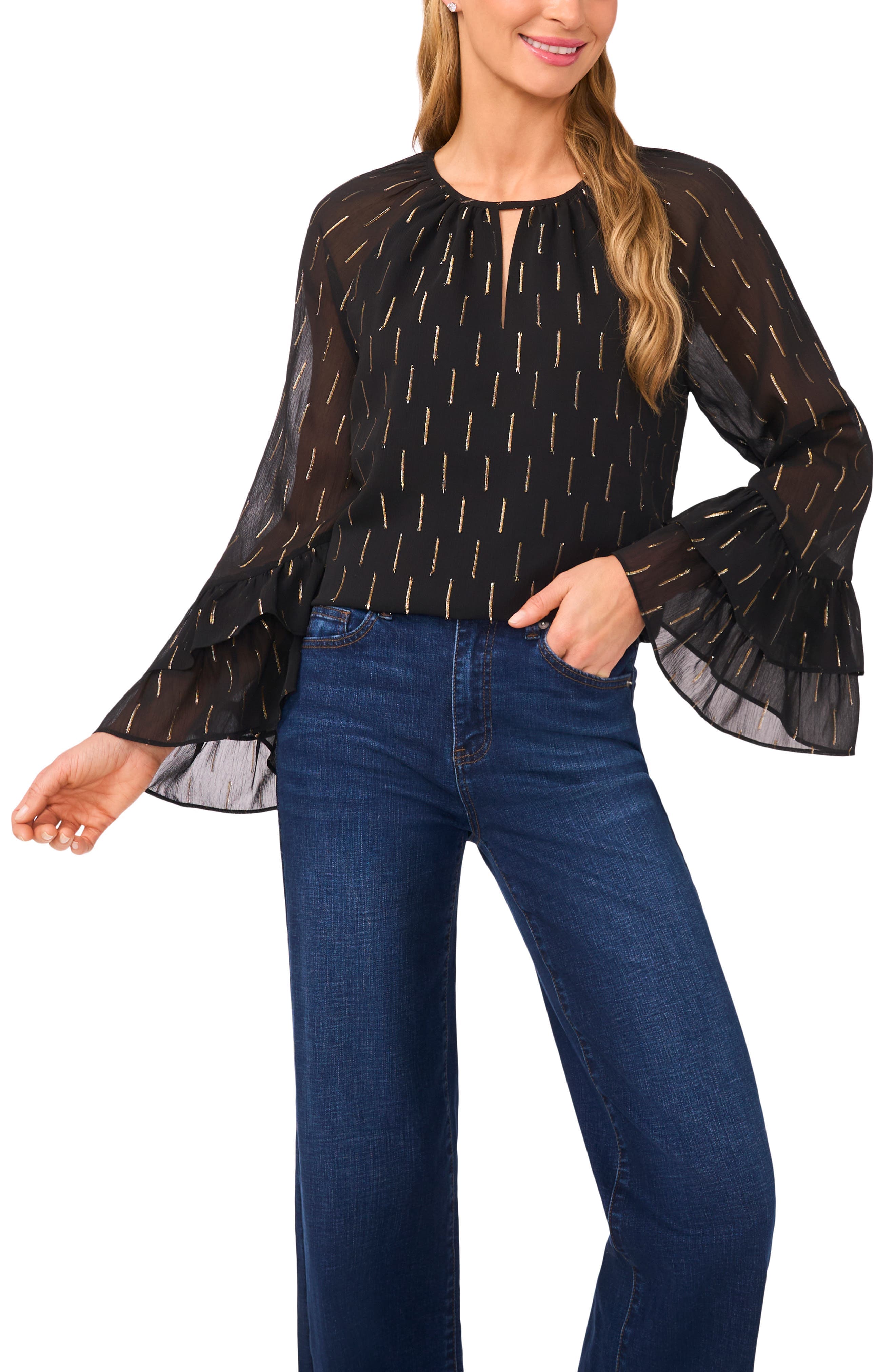 Metallic Tiered Sleeve Top - image 1