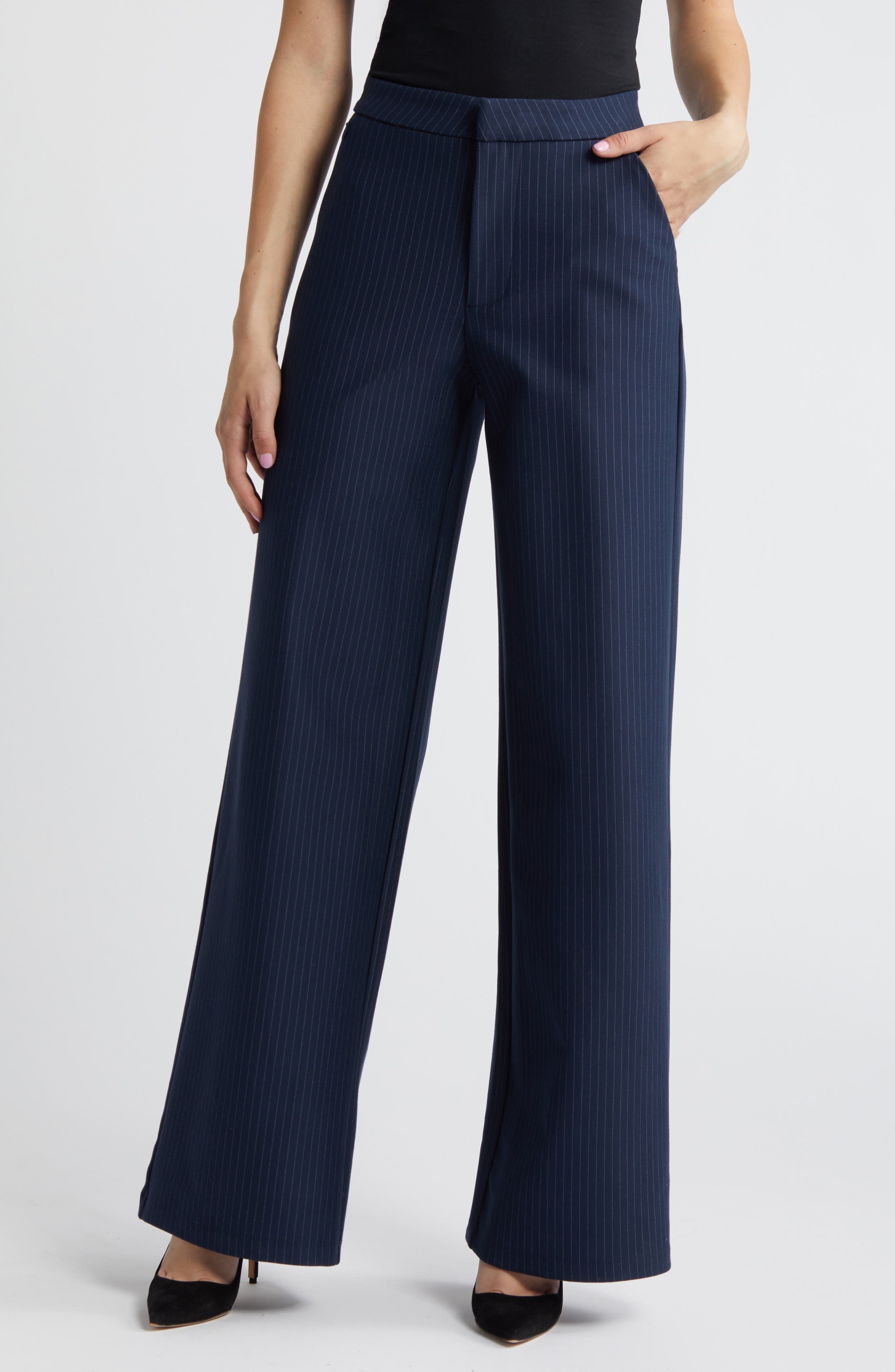 Stripe Ponte Knit Wide Leg Trousers - image 1