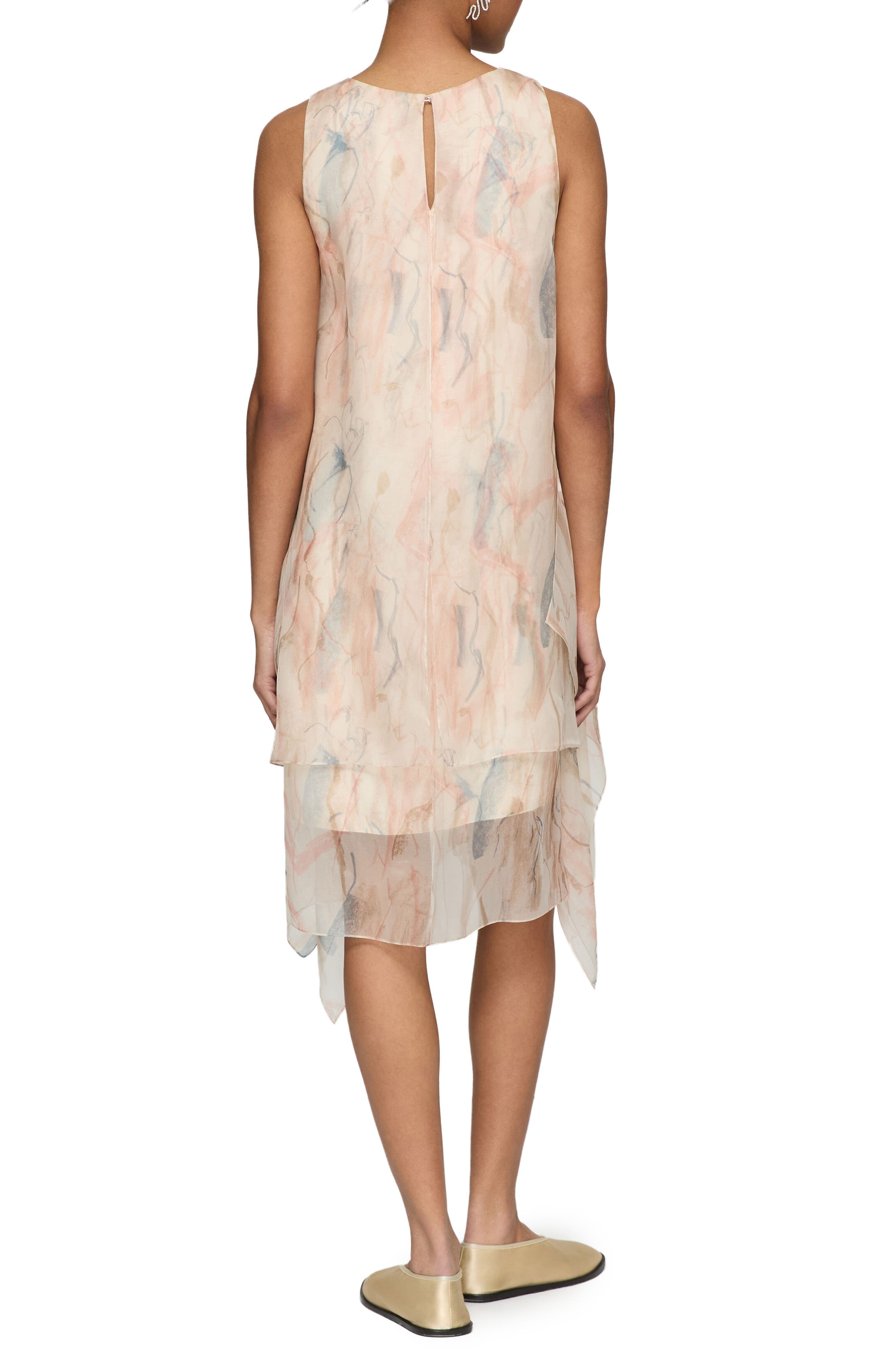 Gesture Print Layered Handkerchief Hem Silk Organza Dress - image 2