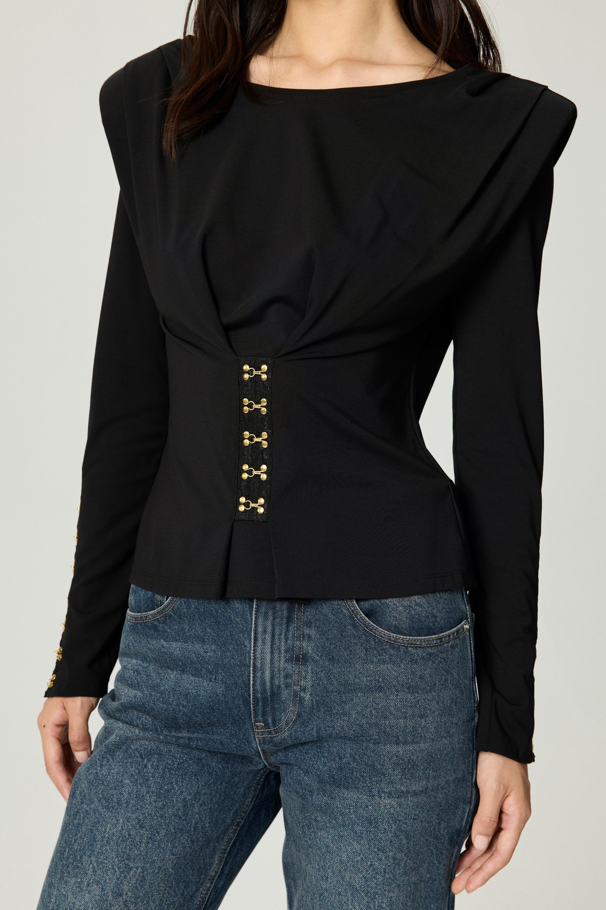 Hook-Detail Pleated Knit Blouse - image 2