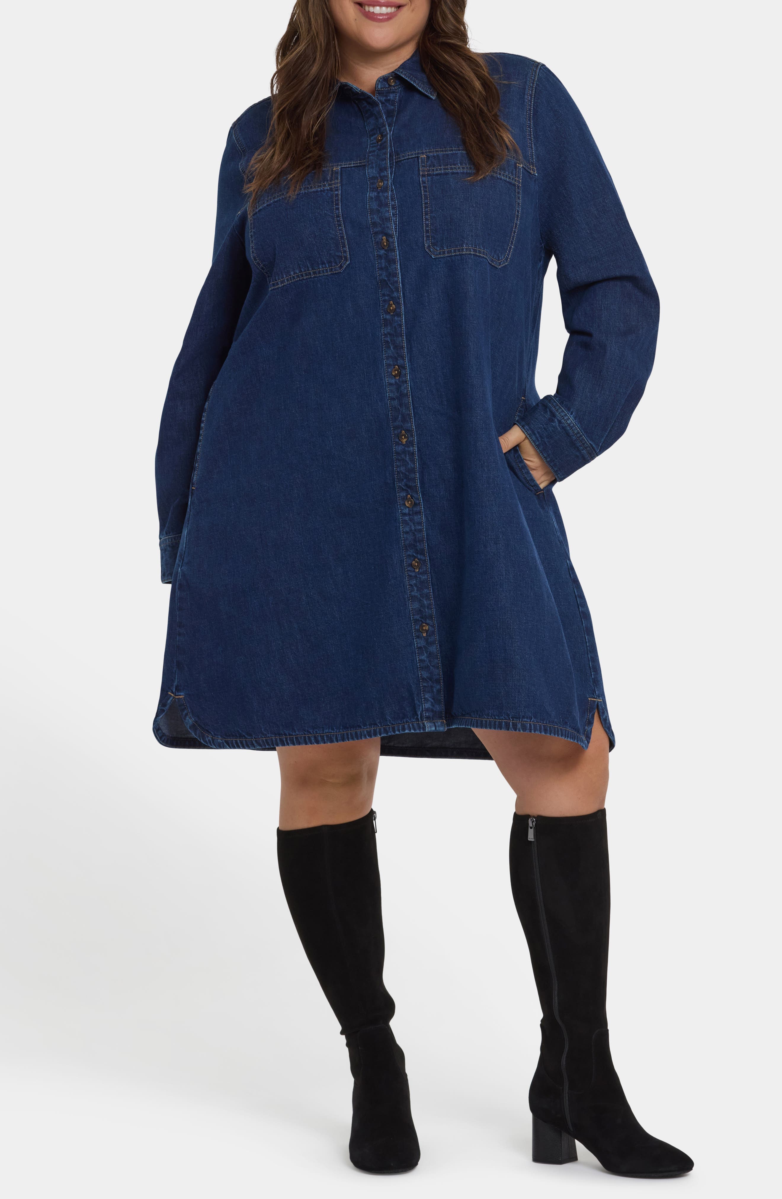 Reese Long Sleeve Denim Shirtdress - image 1