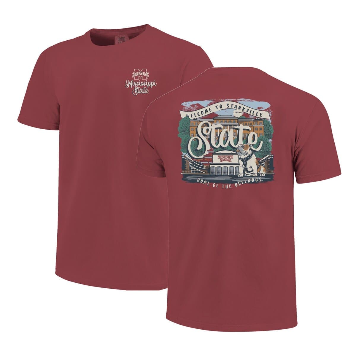 Women's Maroon Mississippi State Bulldogs Comfort Colors Campus Scene Drawing Script T-Shirt - image 1