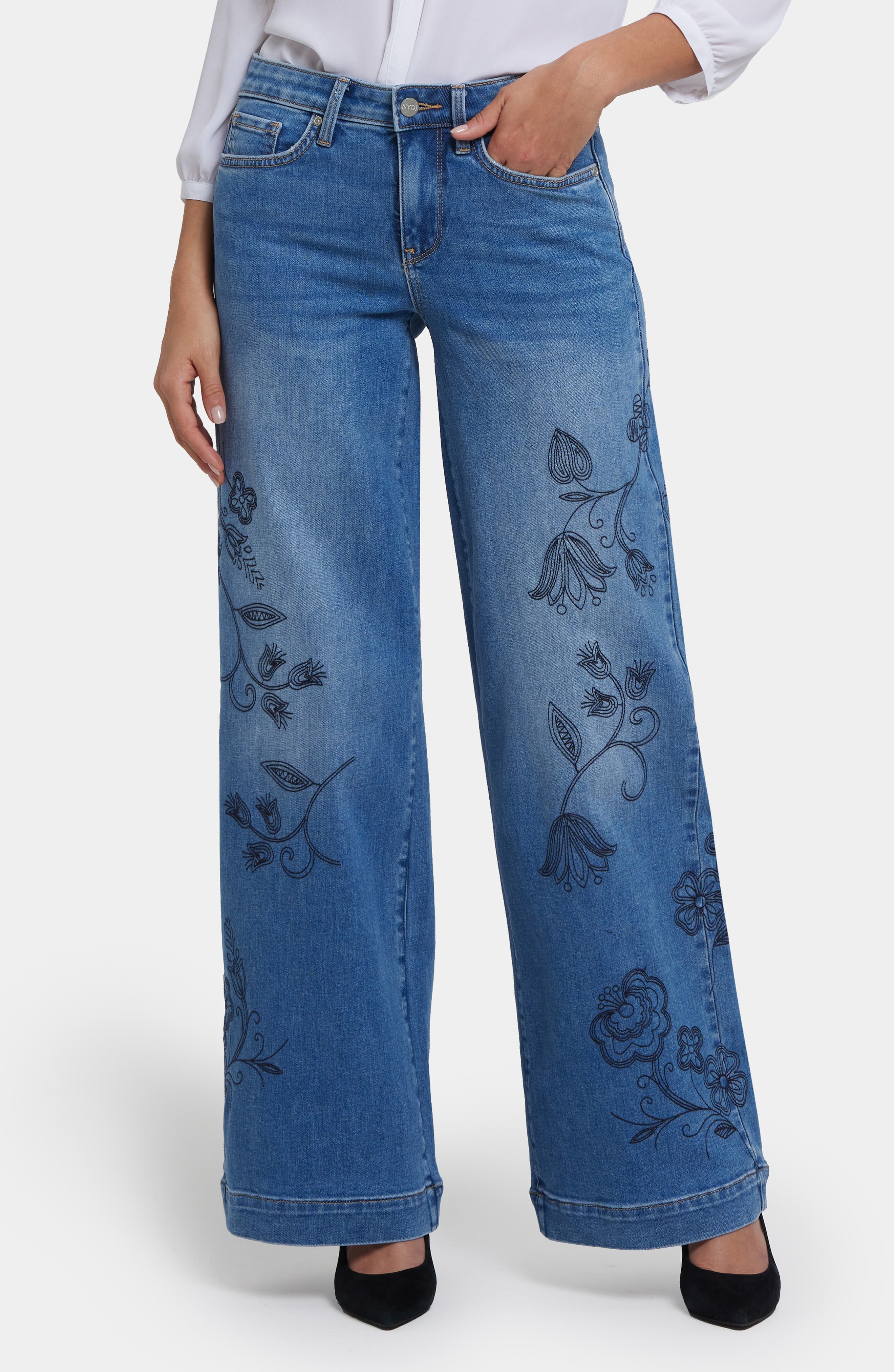Teresa Embroidered High Waist Wide Leg Jeans - image 1