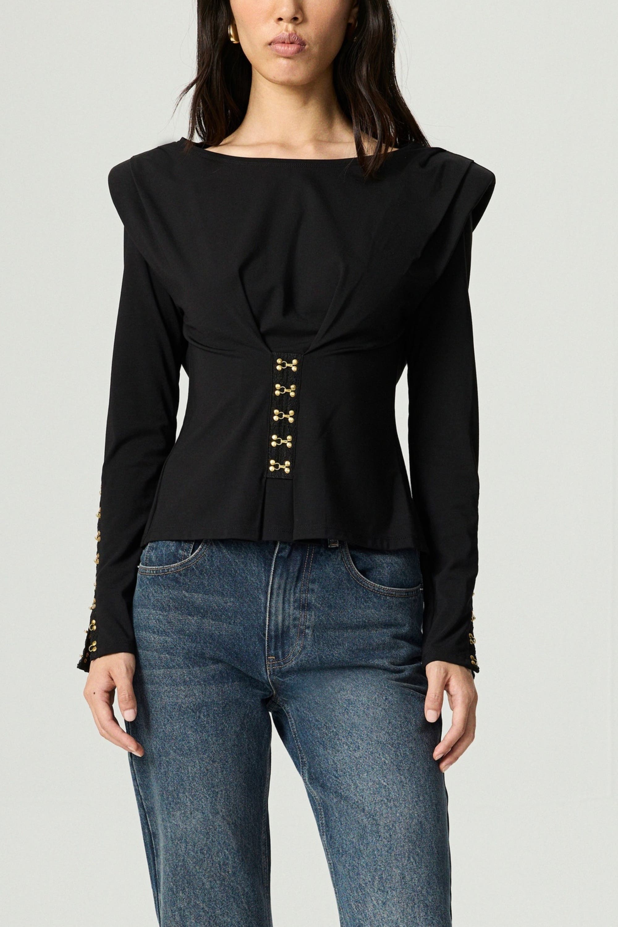 Hook-Detail Pleated Knit Blouse - image 1