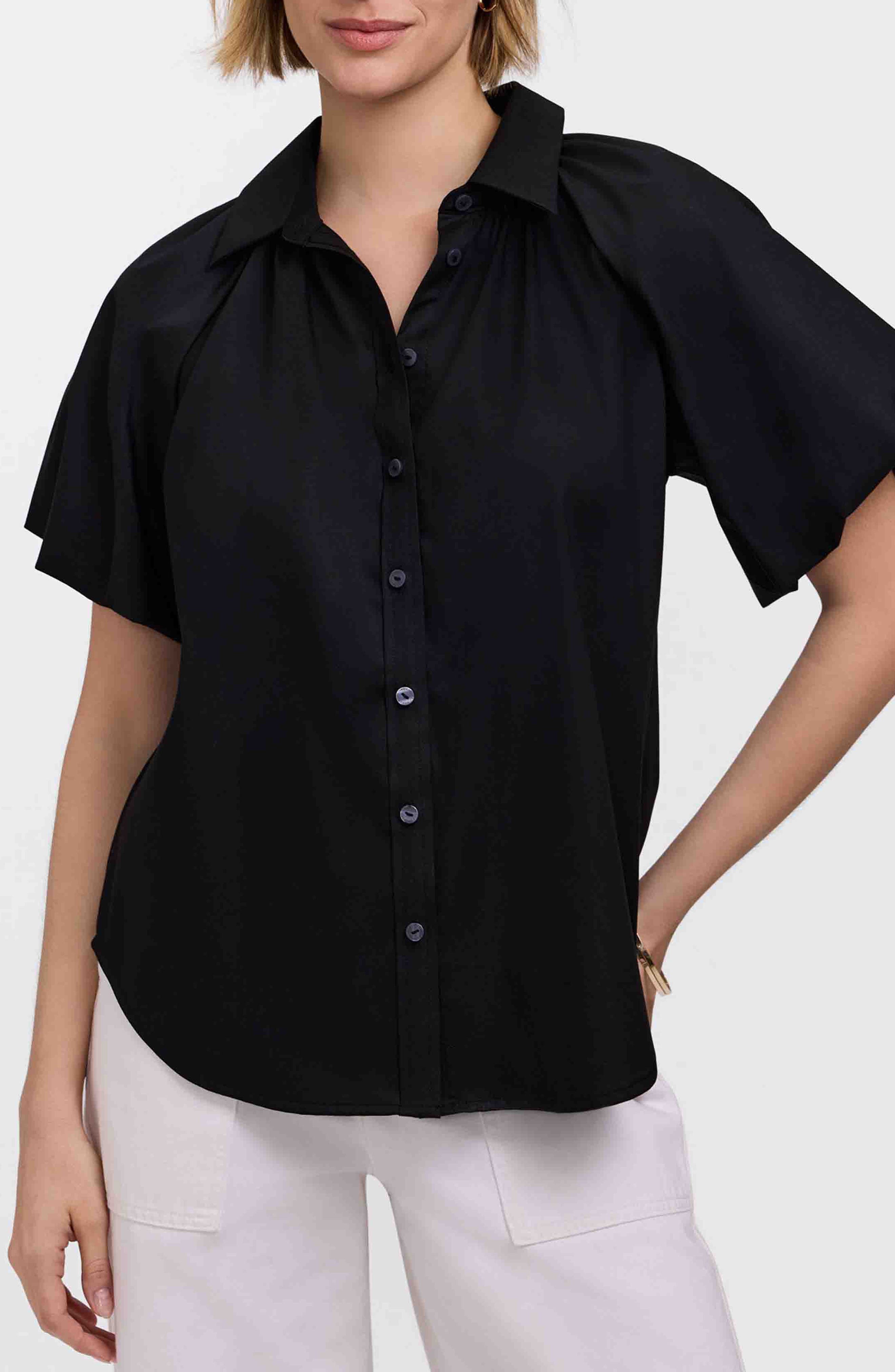 Paula Puff Sleeve Cotton Blend Button-Up Shirt - image 1