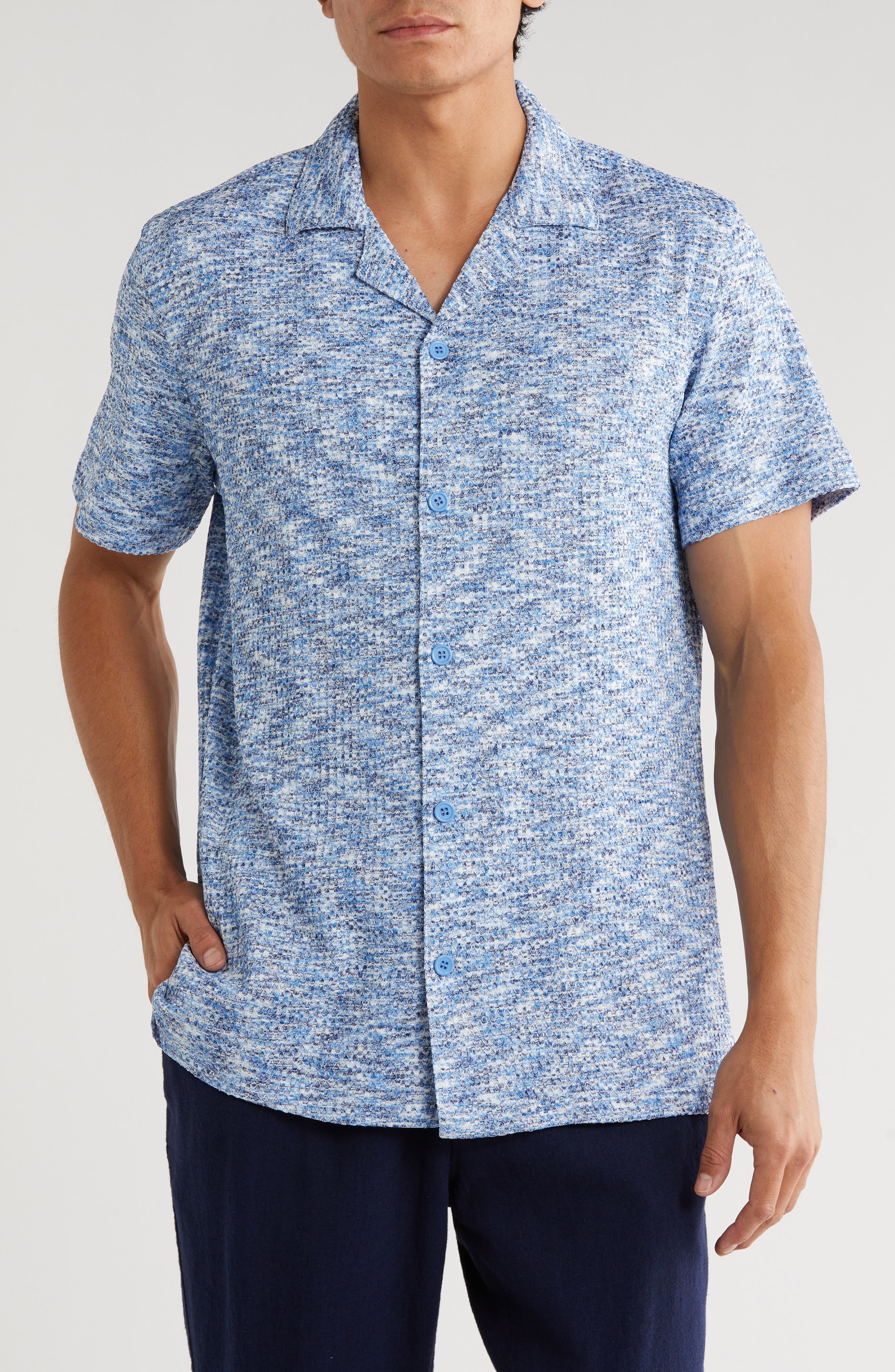 Melange Short Sleeve Button-Up Shirt - image 5