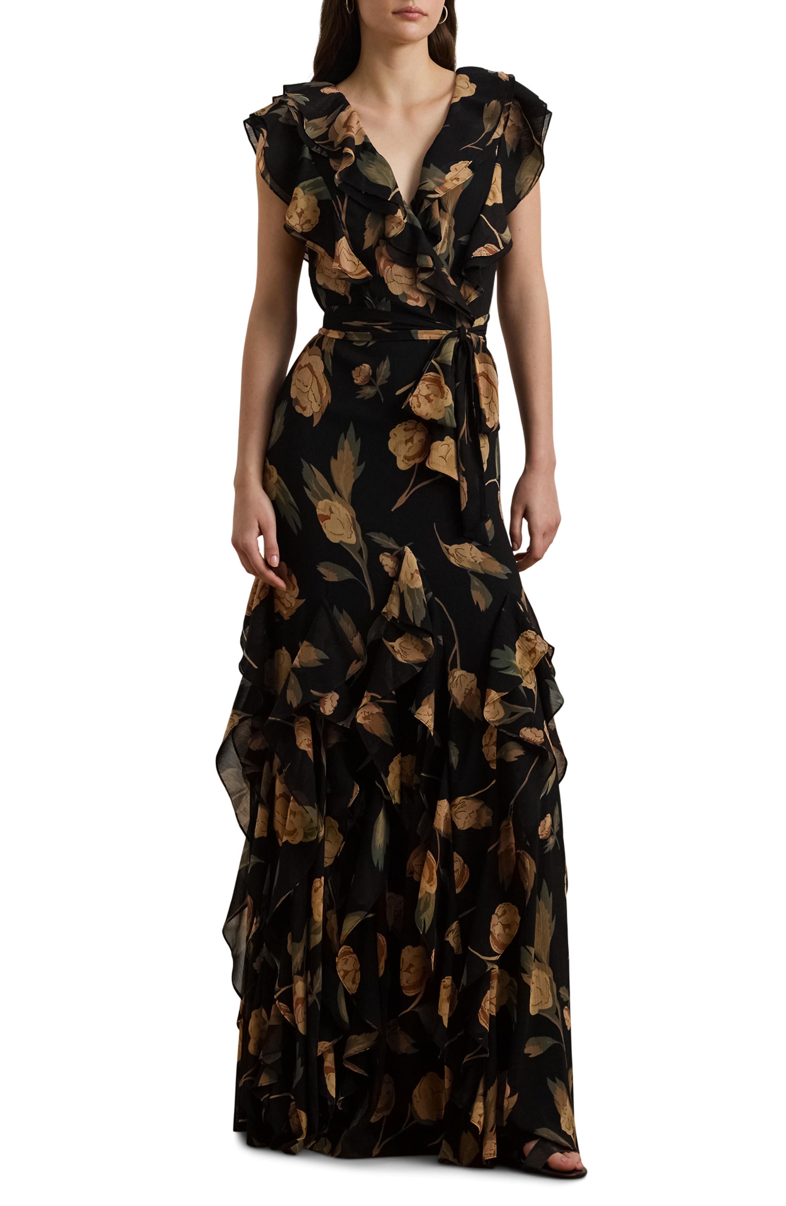 Floral Tie Waist Georgette Gown - image 1