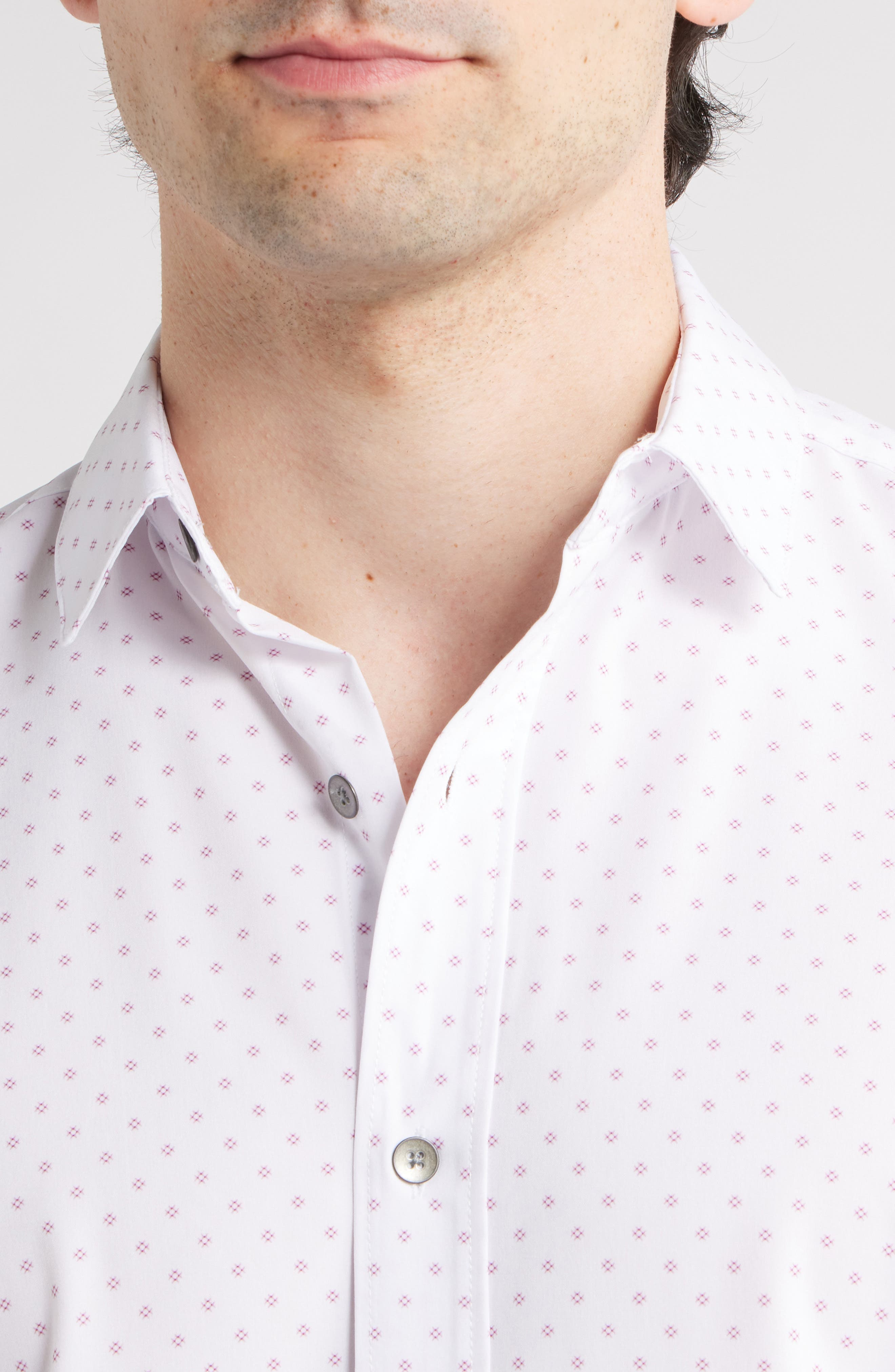 Trim Fit Hashtag Print Short Sleeve Performance Button-Up Shirt - image 4