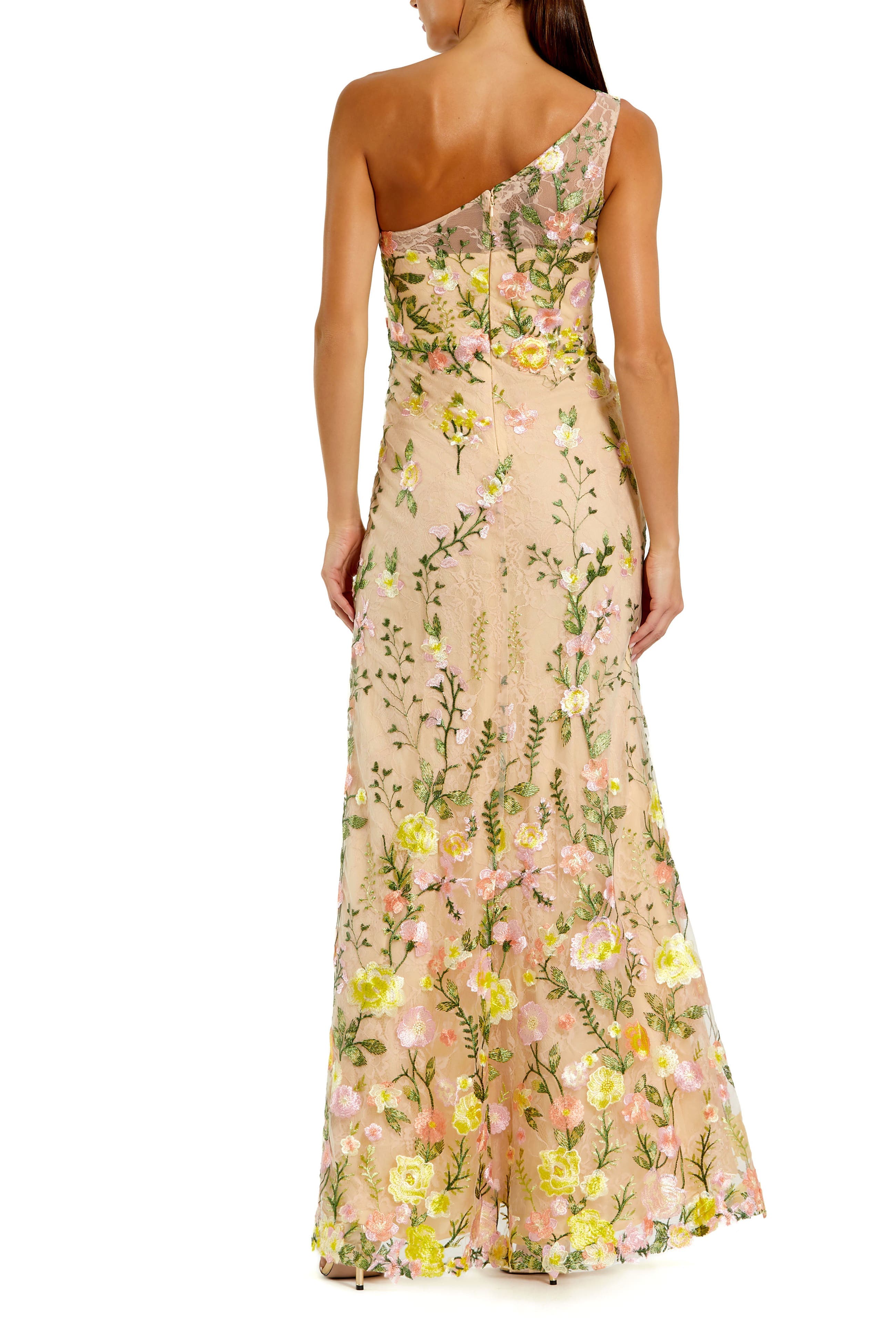 Petite One Shoulder Lace Embroidered Gown - image 4