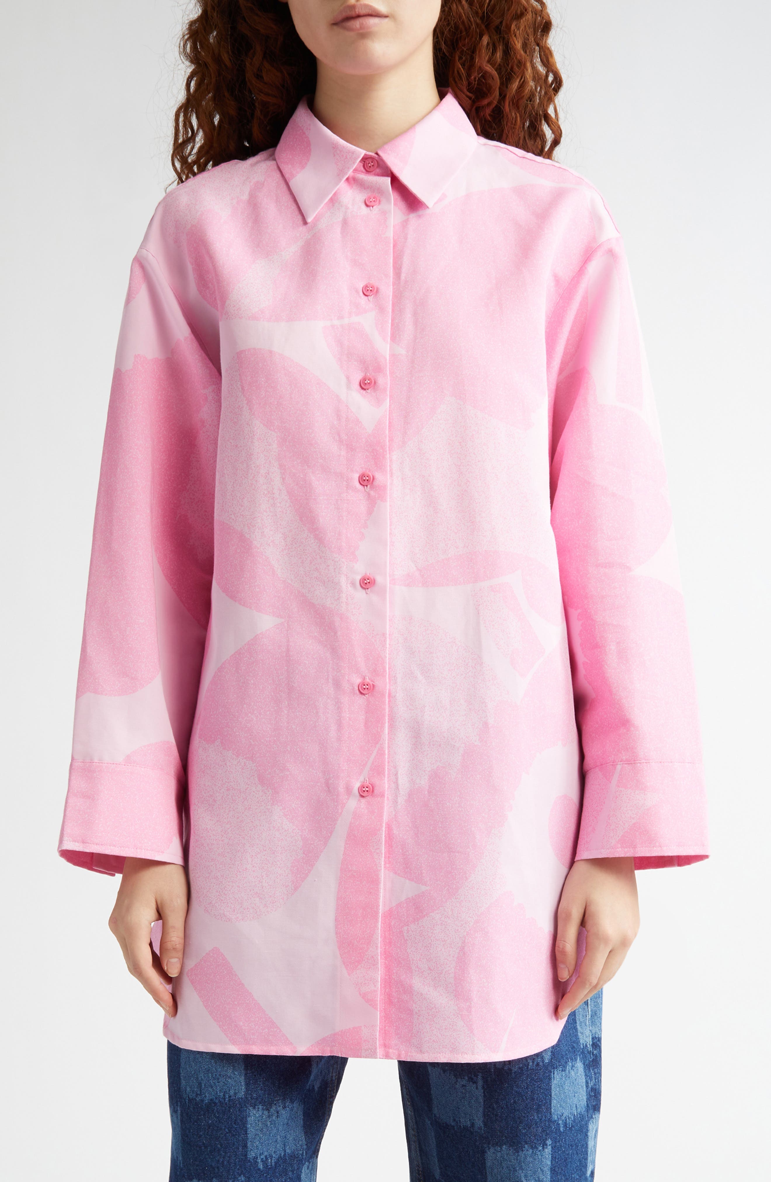 Heitto Unikko Floral Cotton & Linen Button-Up Shirt - image 1