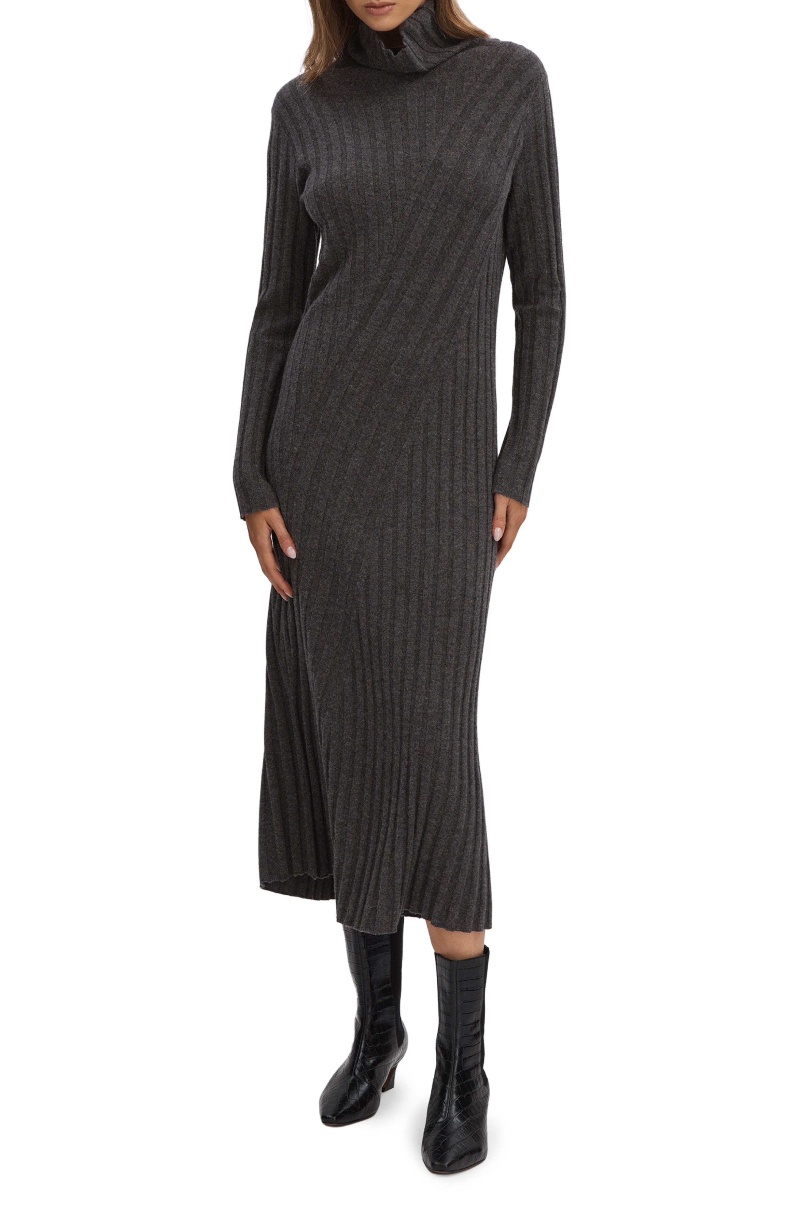 Cady Long Sleeve Wool Blend Rib Sweater Dress - image 1