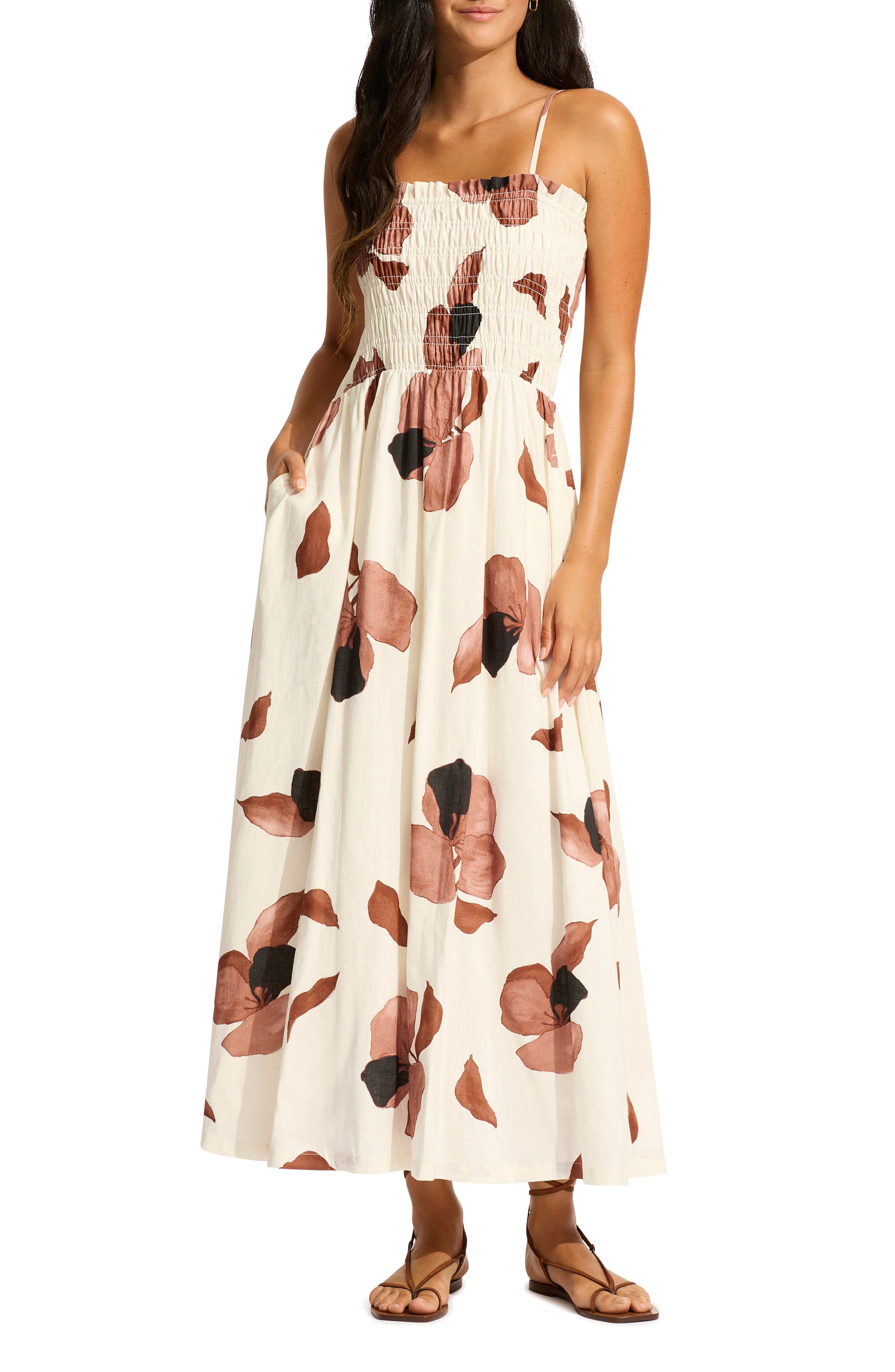 Secret Garden Shirred Cover-Up Midi Sundress - image 1
