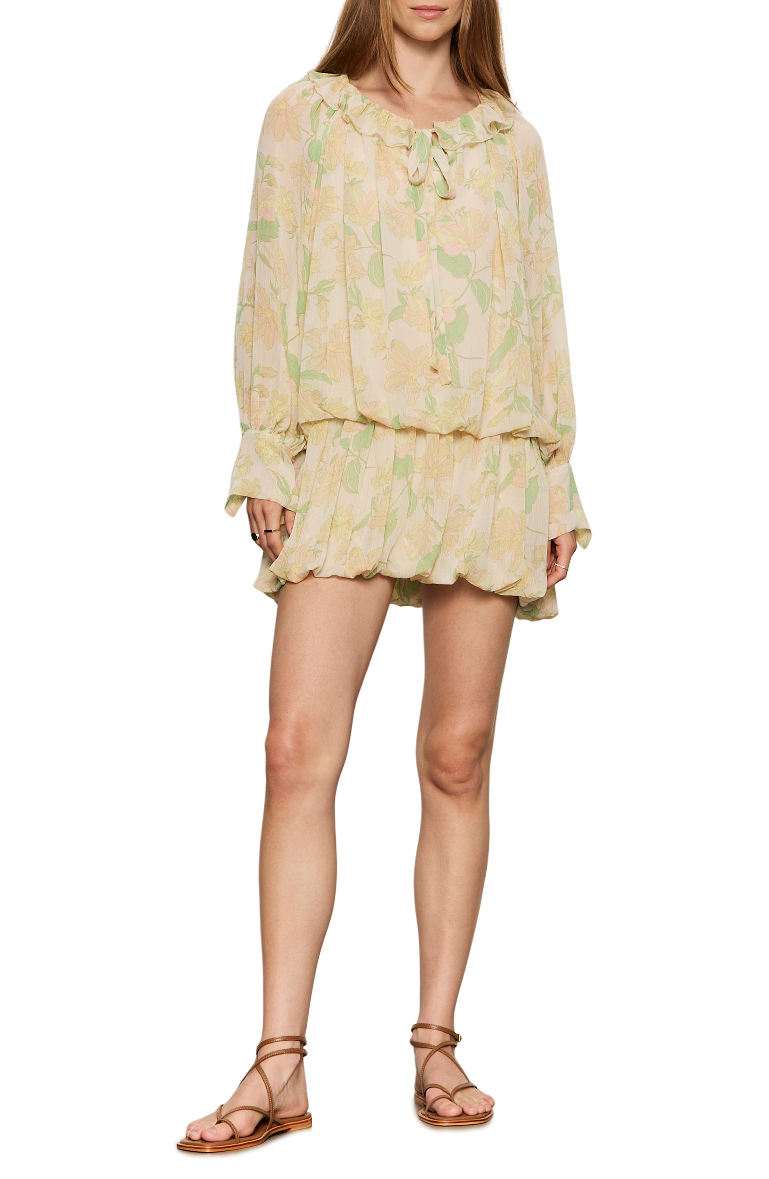 Floral Print Long Sleeve Minidress - image 1