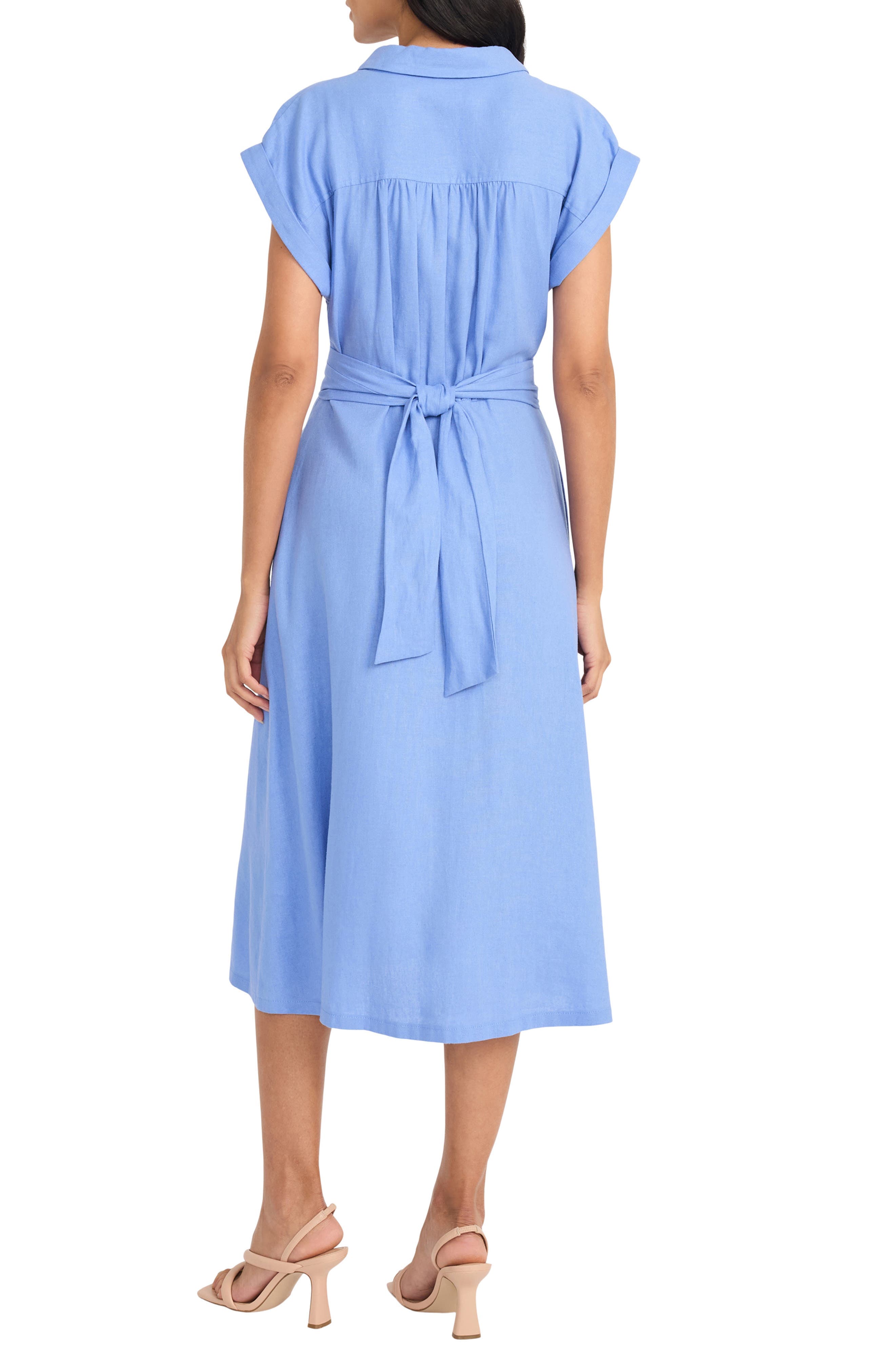 Twist Front Short Sleeve Linen Blend Shirtdress - image 2