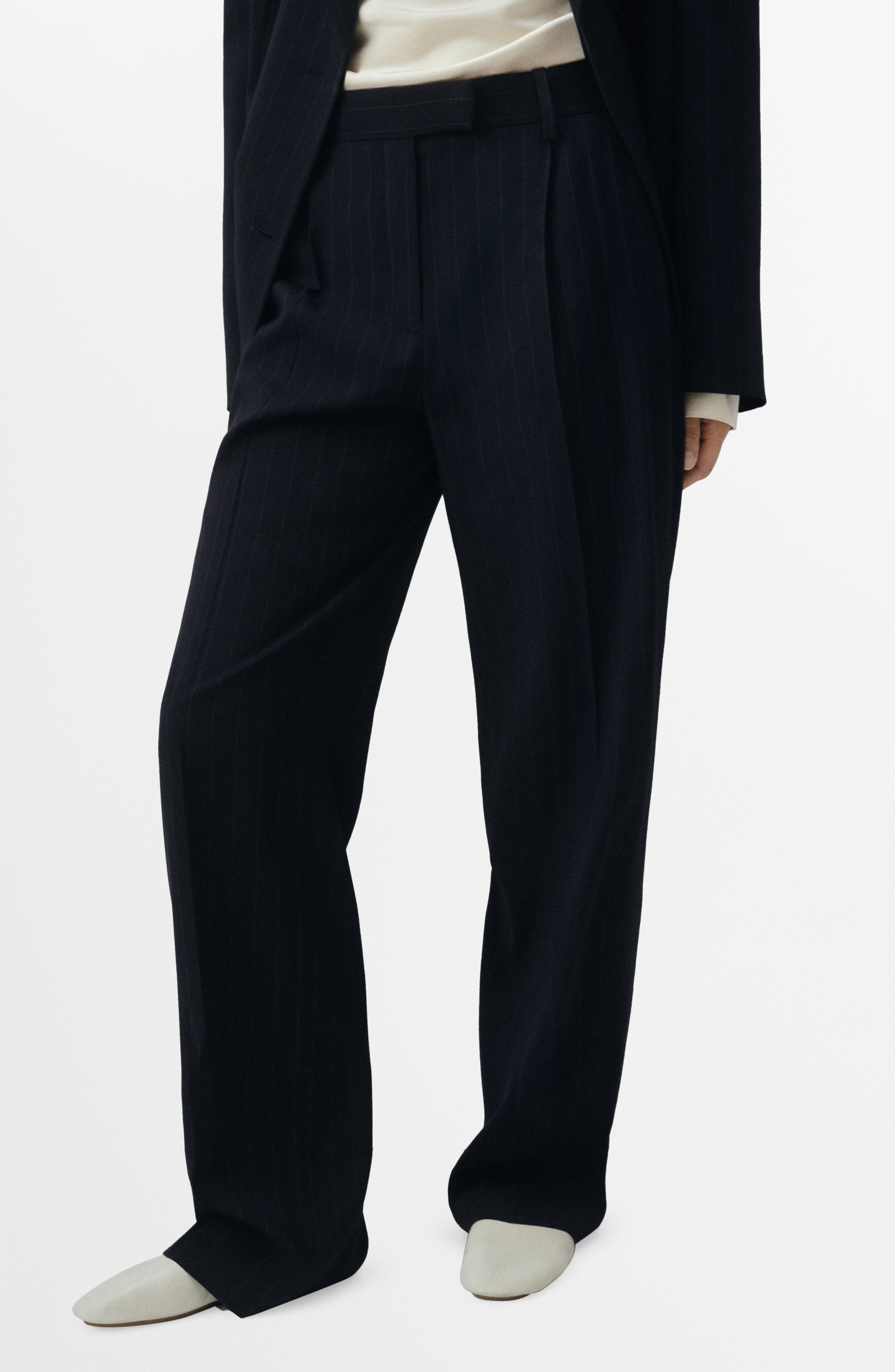 Selection Pinstripe Pleat Front Straight Leg Pants - image 1