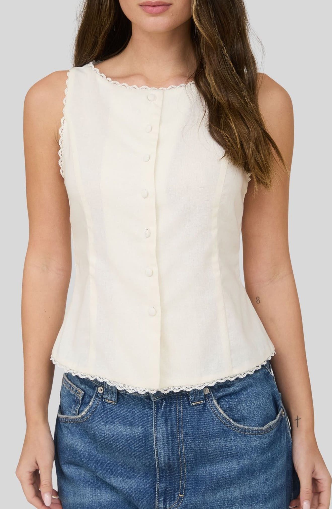 Lace Trim Buttoned Top - image 1