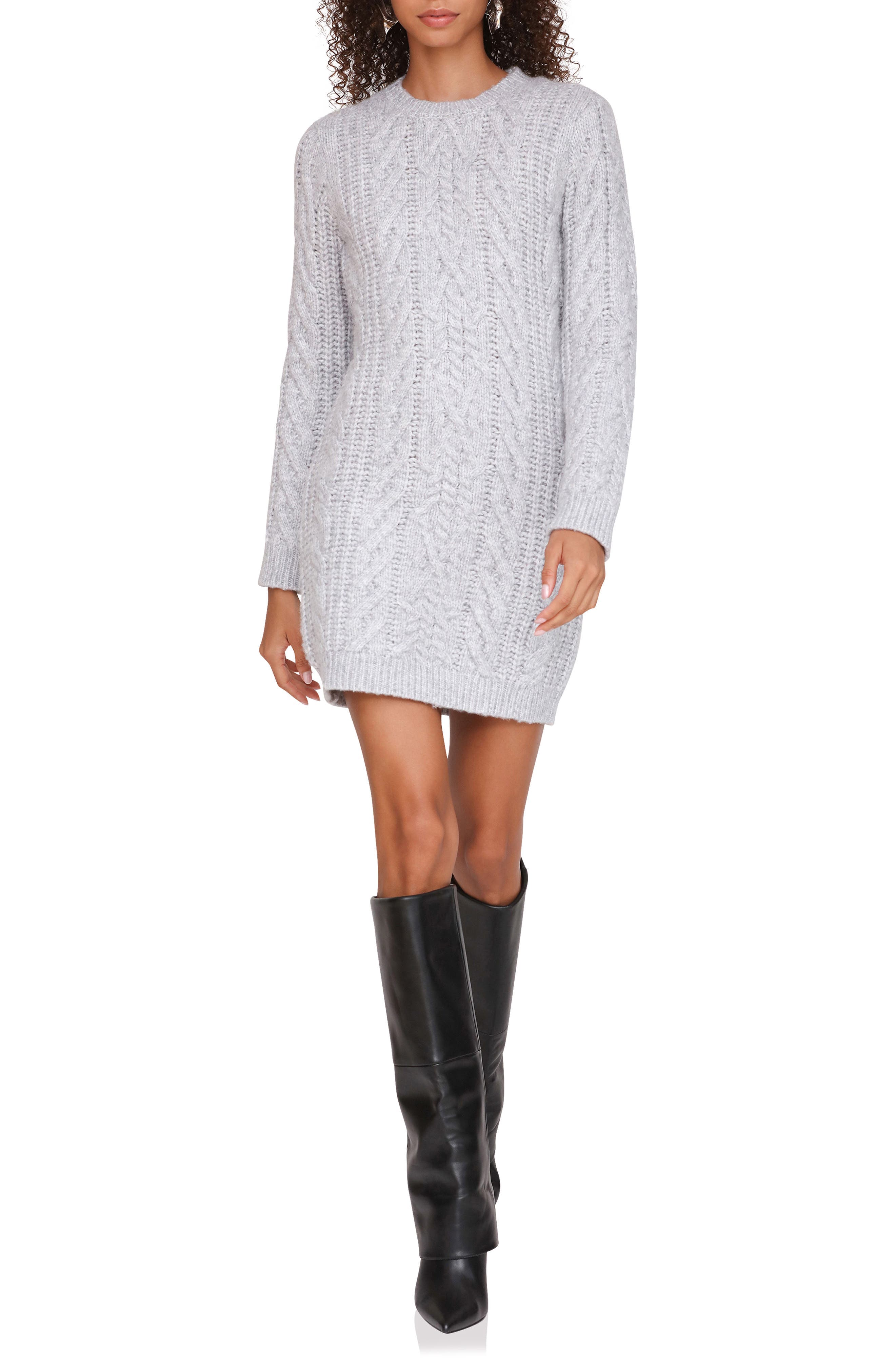Long Sleeve Cable Stitch Mini Sweater Dress - image 1