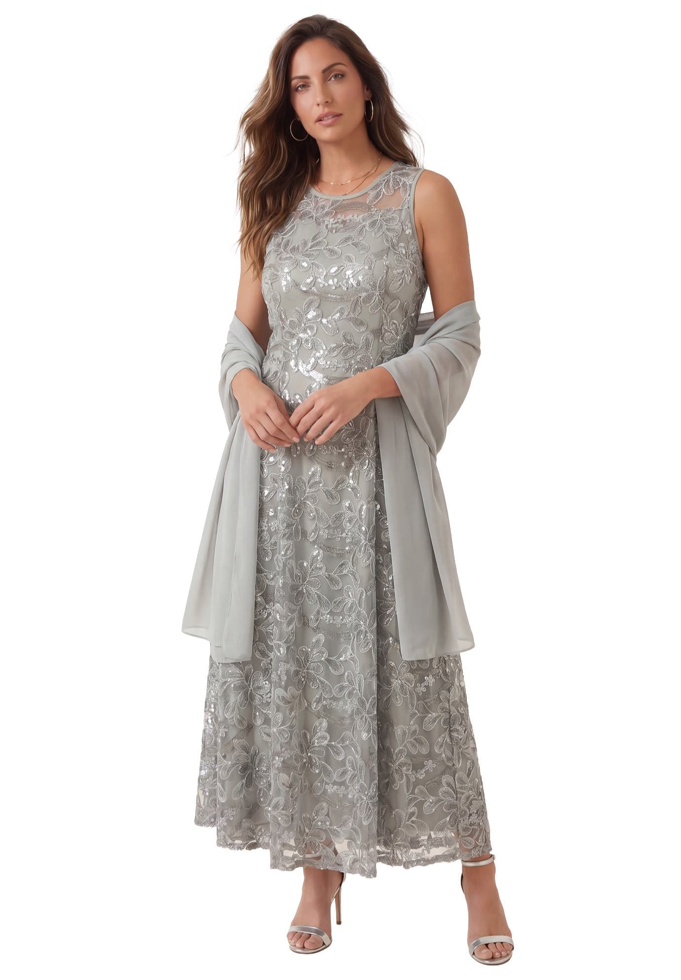Plus-Size Allover Lace Embellished Shawl Gown - image 4