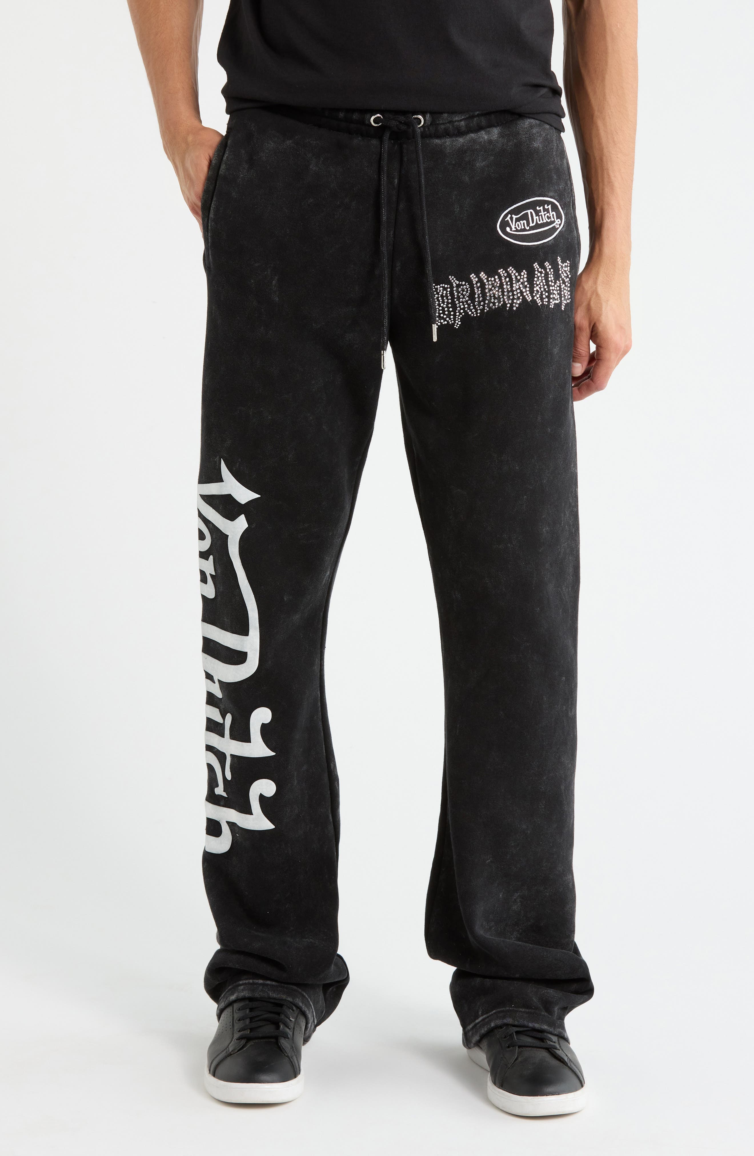 Studded Mineral Wash Fleece Drawstring Pants - image 1