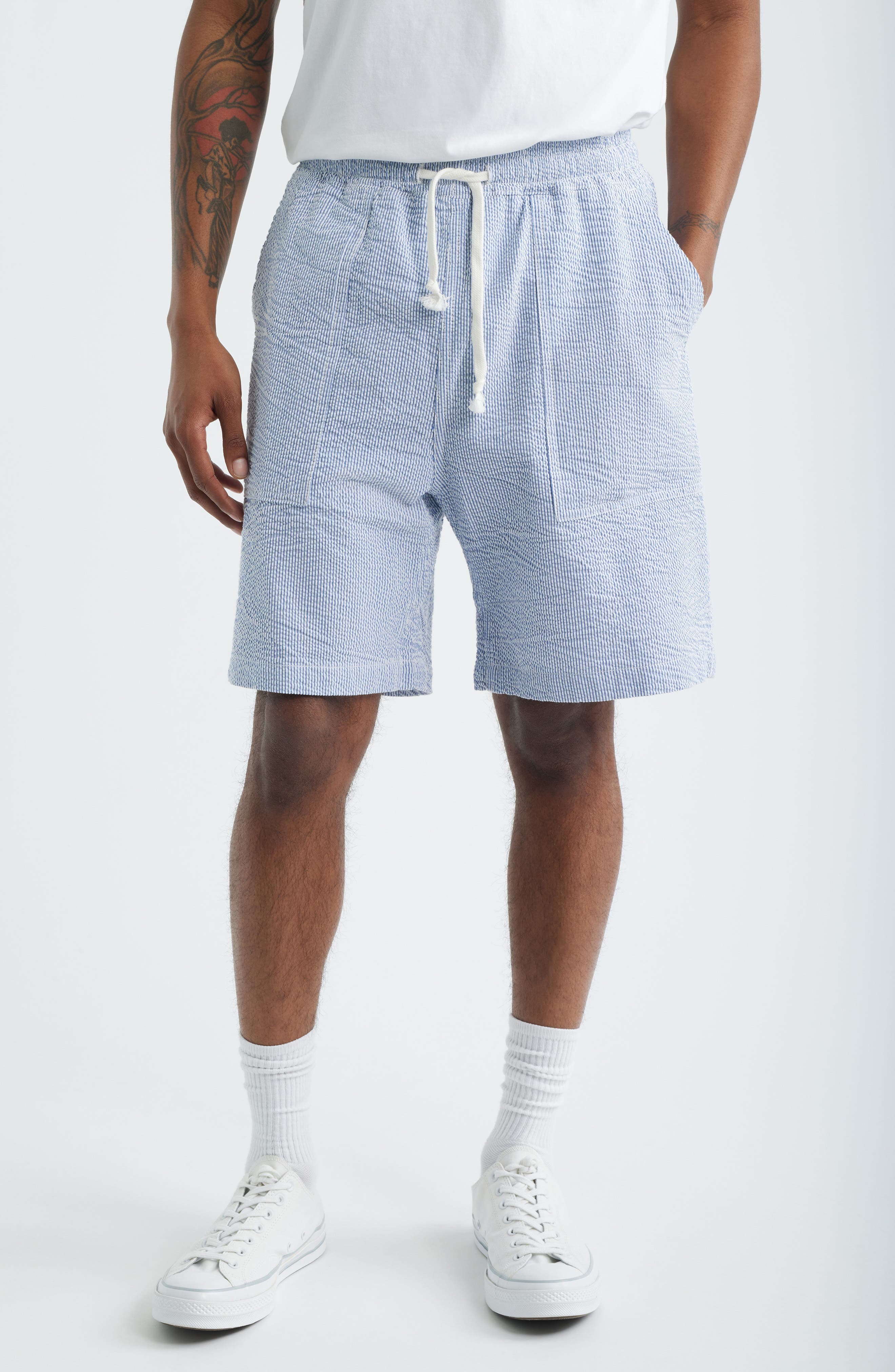 Seersucker Organic Cotton Poplin Drawstring Chef Shorts - image 1