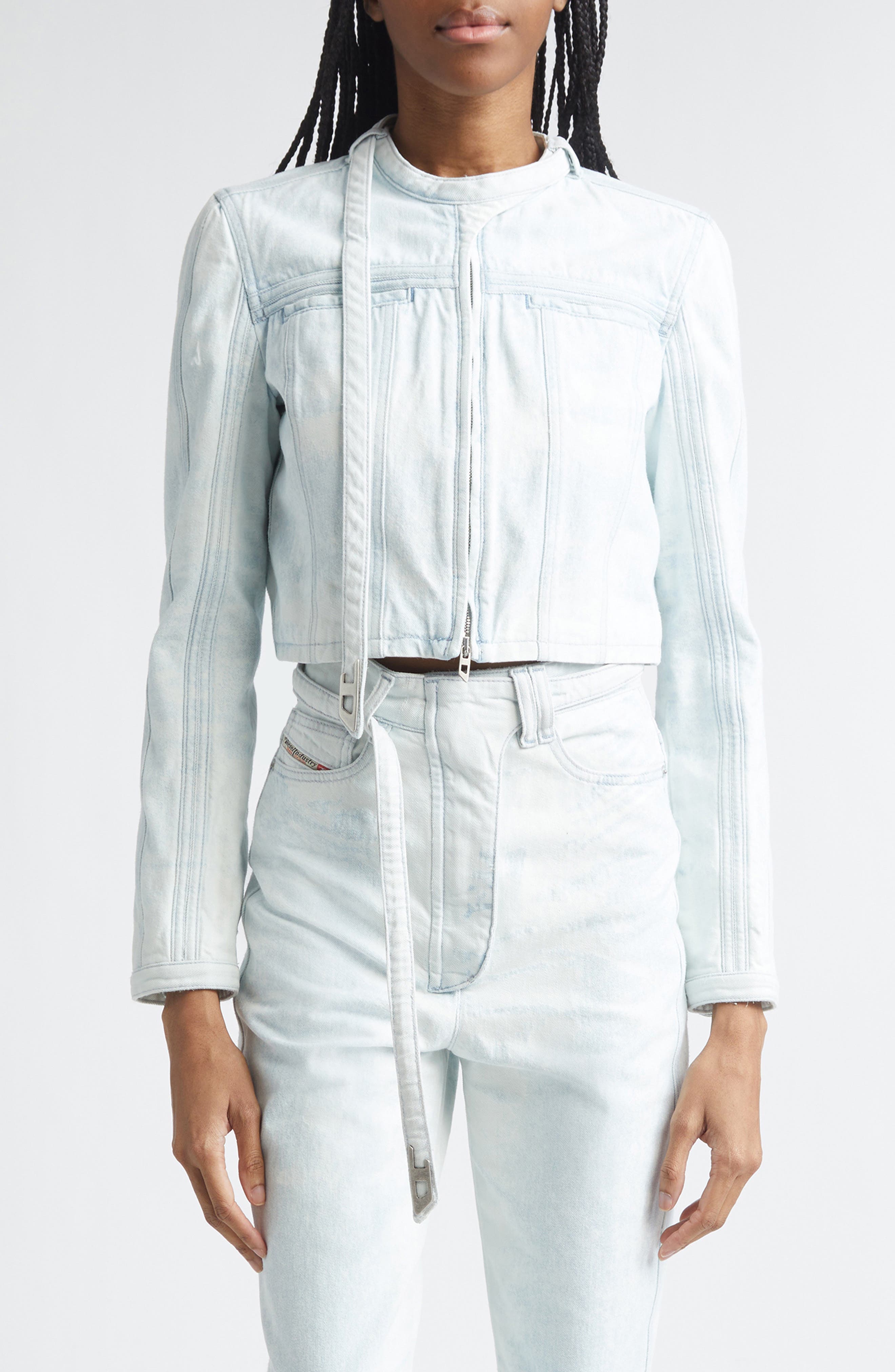 De-Saphix Crop Satin Denim Jacket - image 1