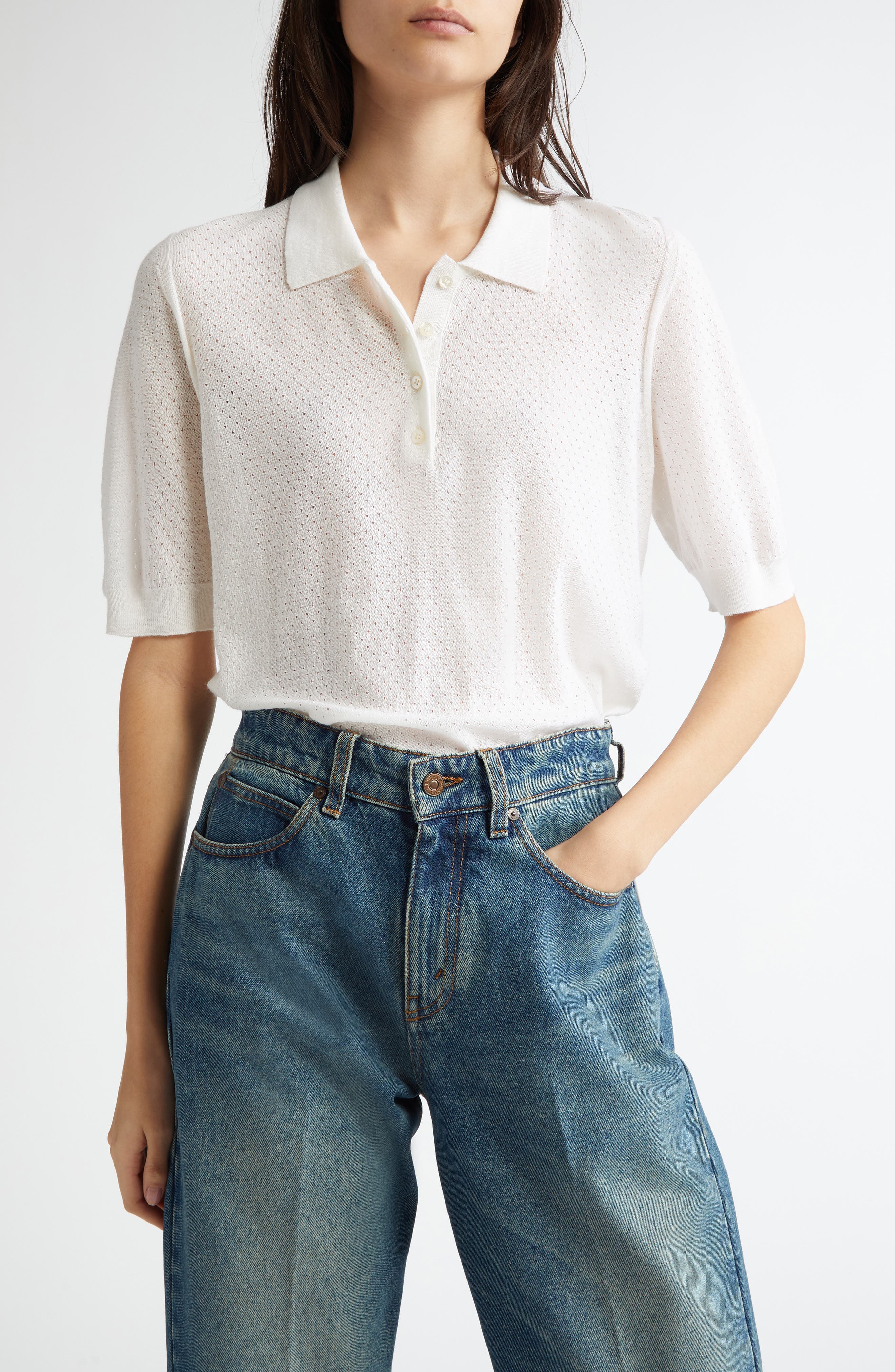 Supertine Merino Wool Mesh Polo Sweater - image 1