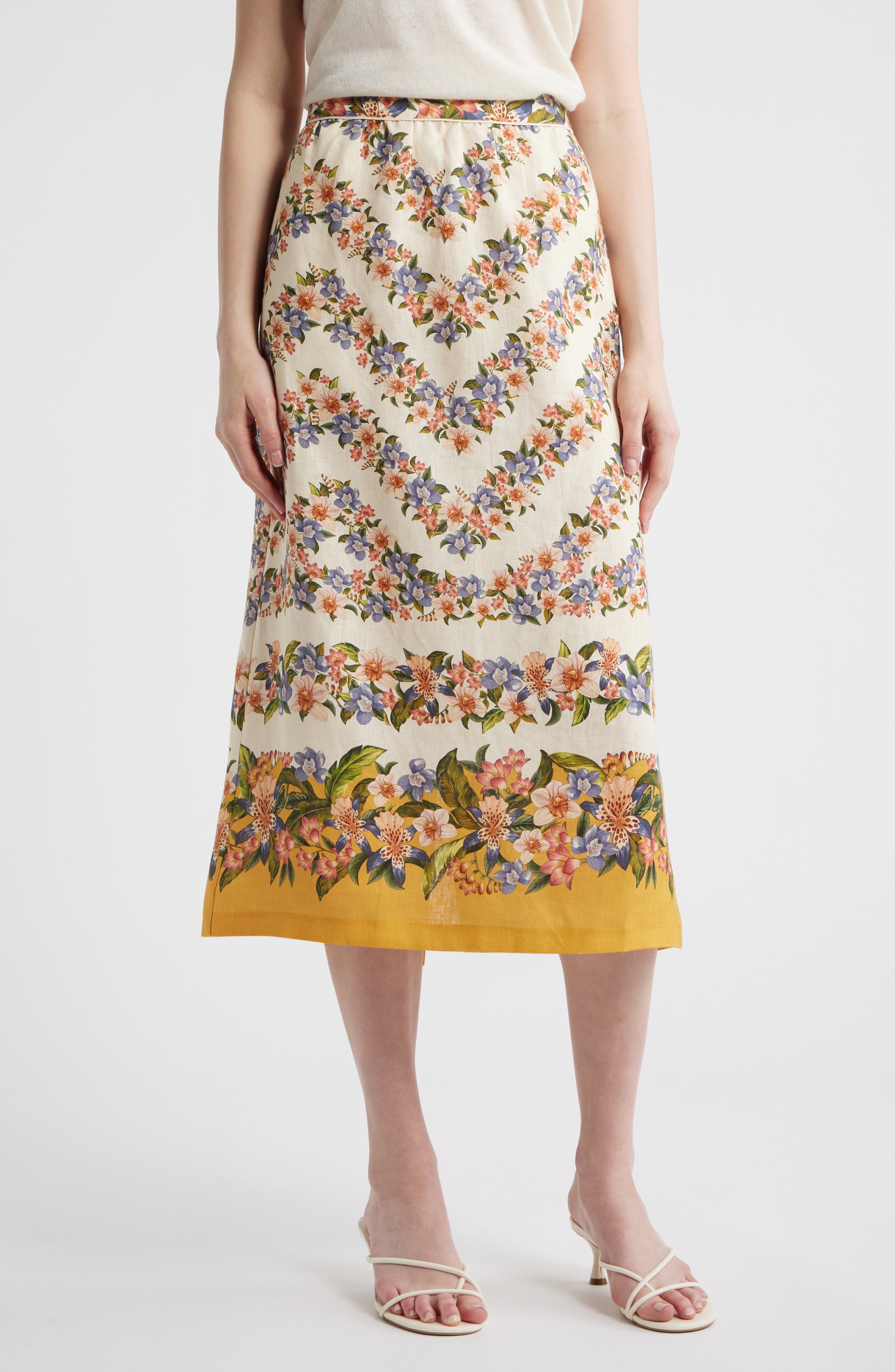 Floral Linen Midi Skirt - image 1
