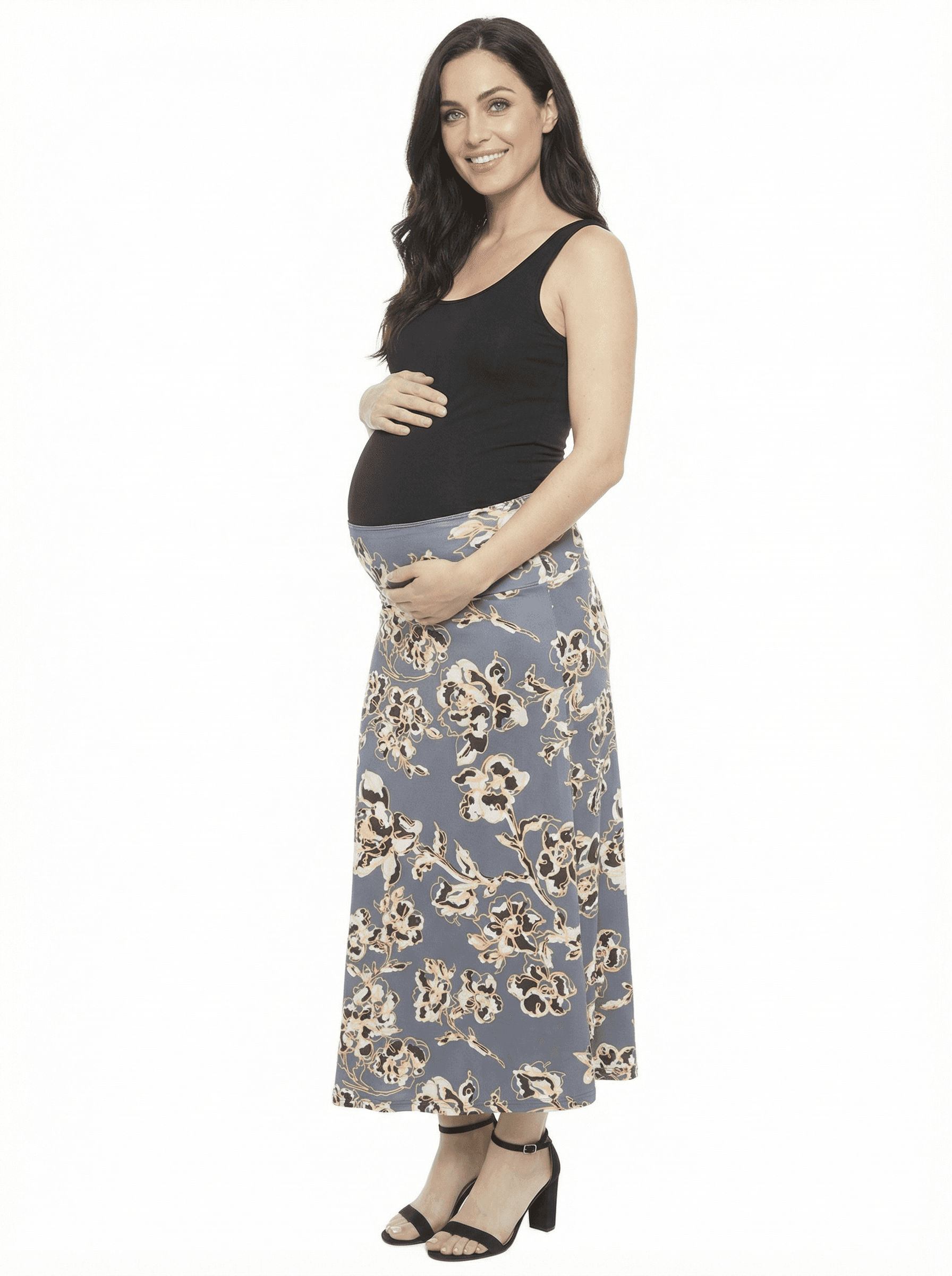 Maternity Floral Elastic Waist A-Line Maxi Skirt - image 2