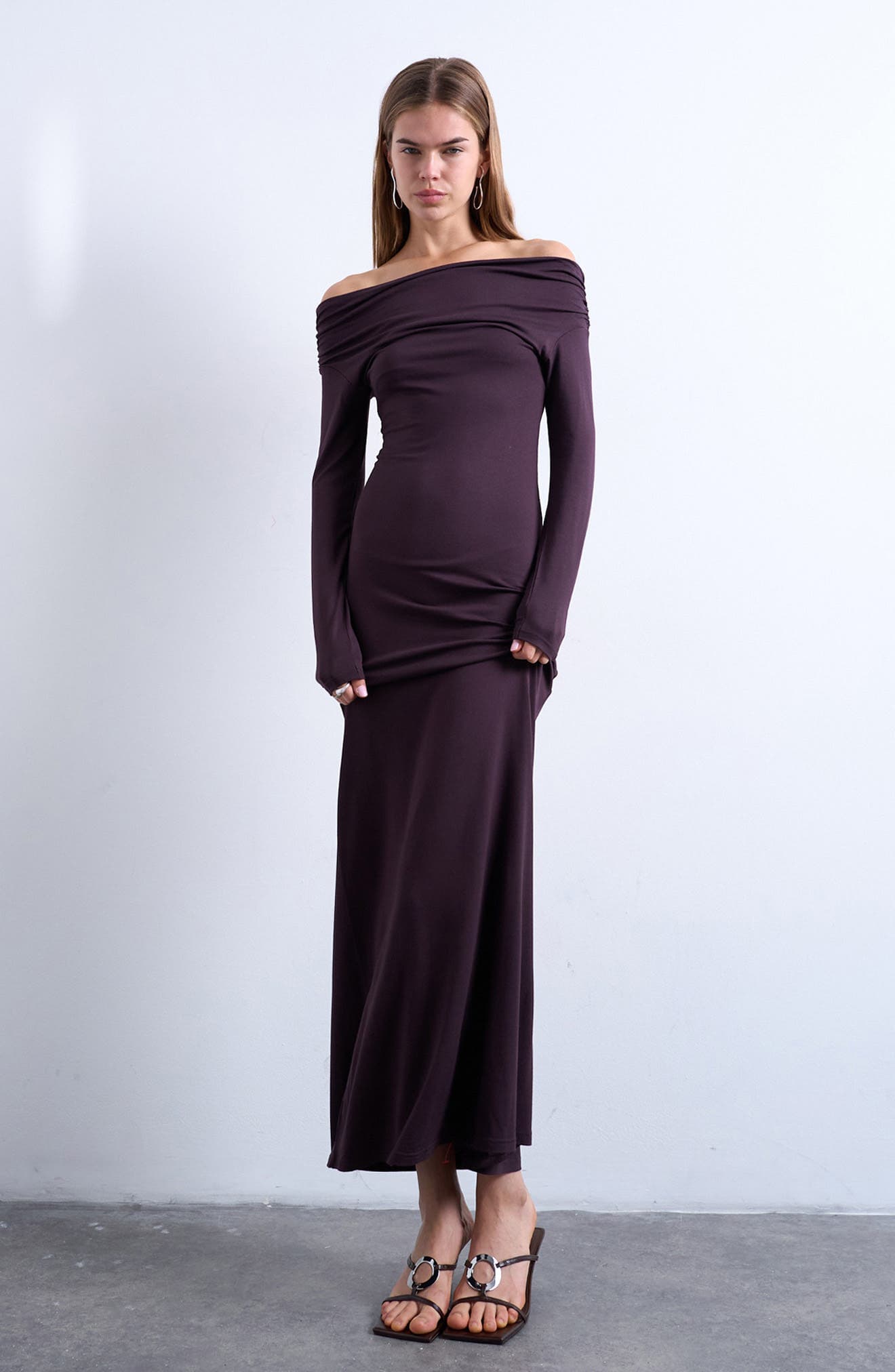 Off the Shoulder Long Sleeve Maxi Dress - image 1