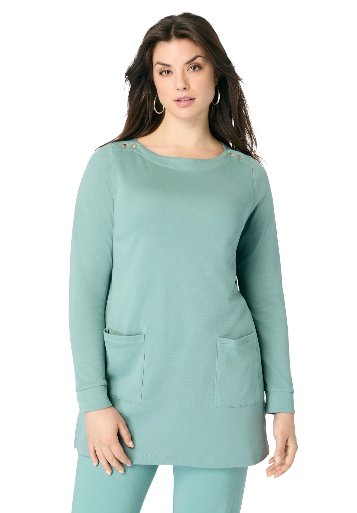 Snap Button Boatneck Soft Knit Tunic - image 4