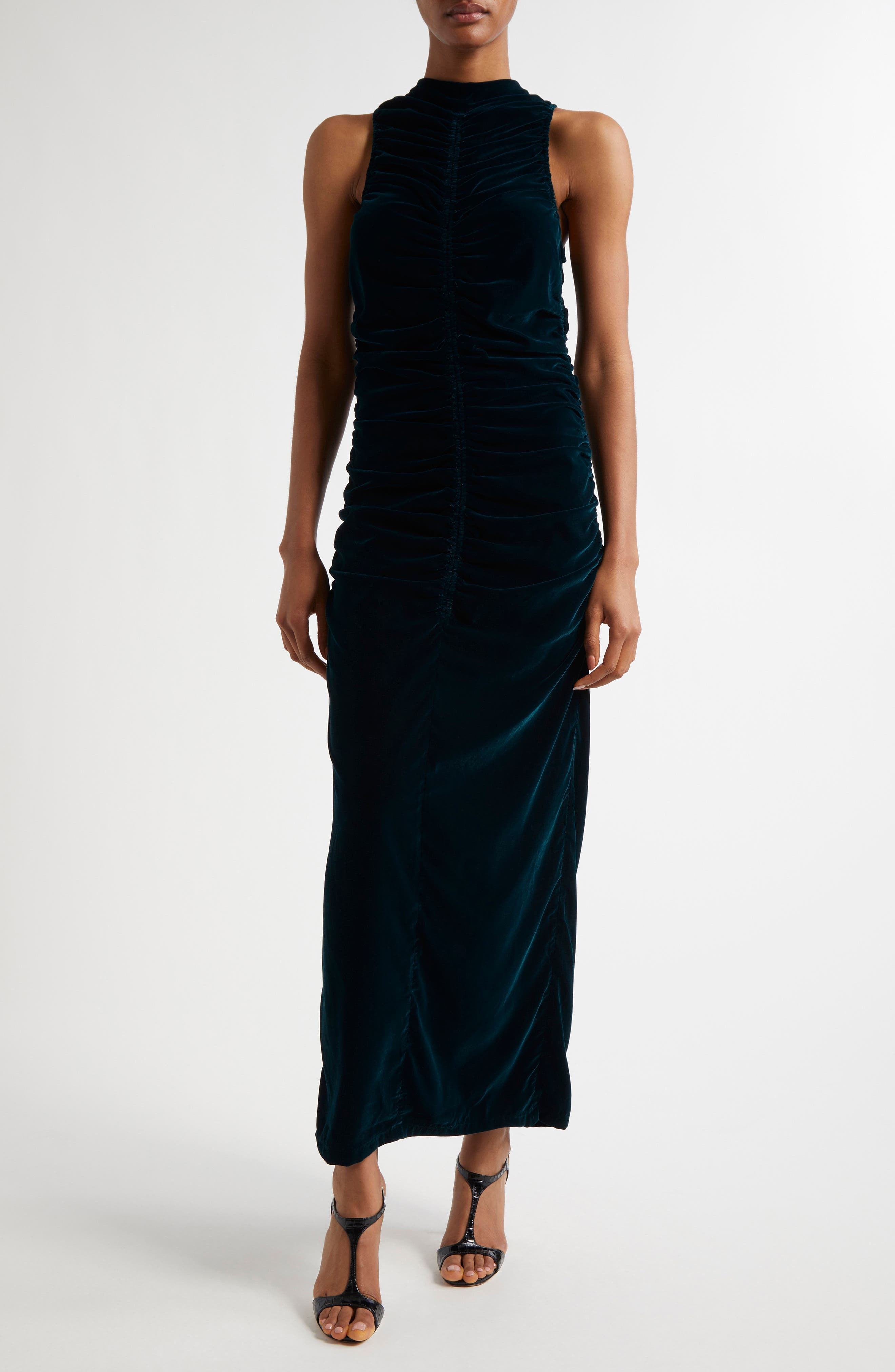 Niva Ruched Sleeveless Velvet Dress - image 1