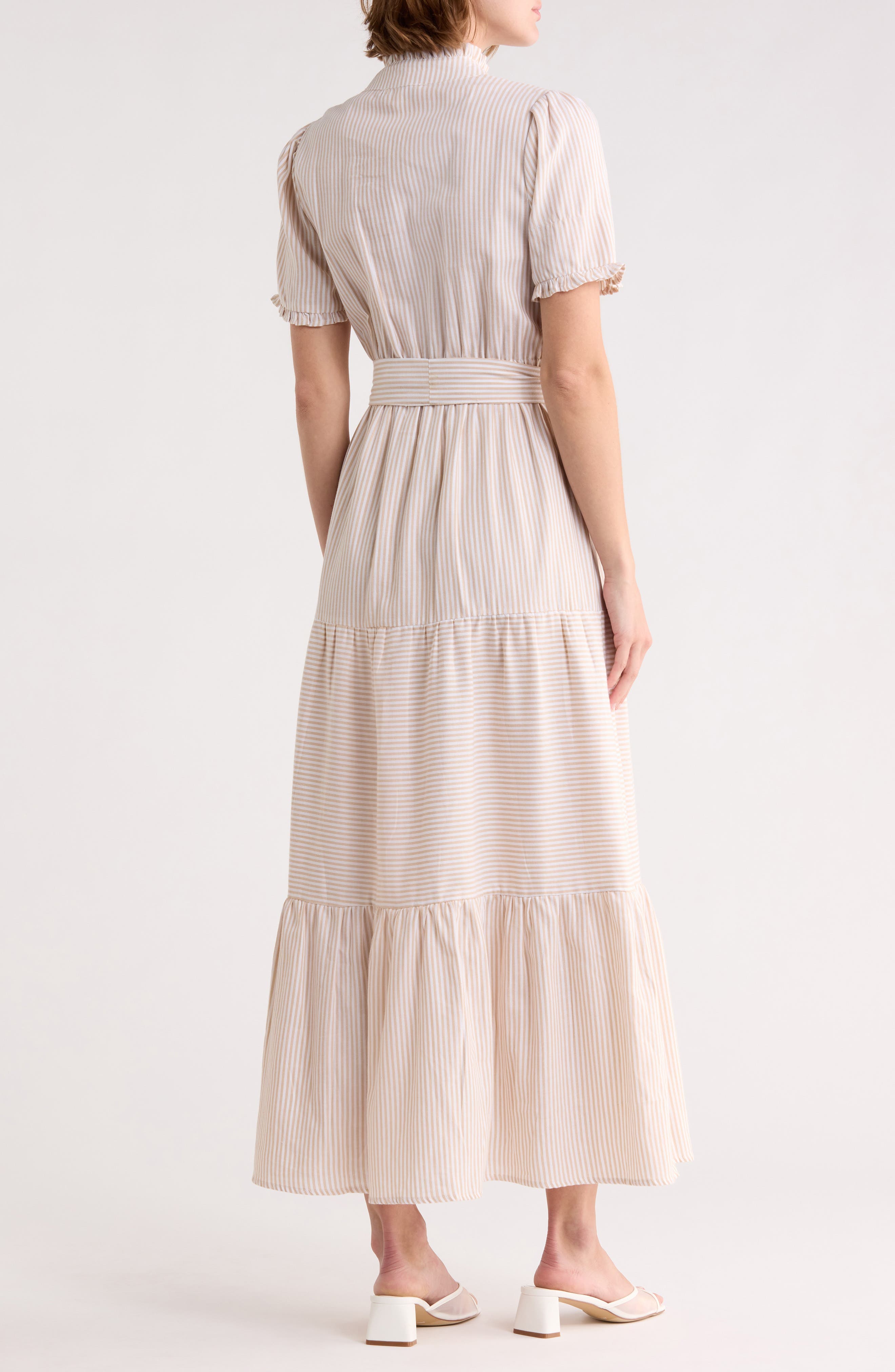 Stripe Short Sleeve Cotton Seersucker Maxi Dress - image 4