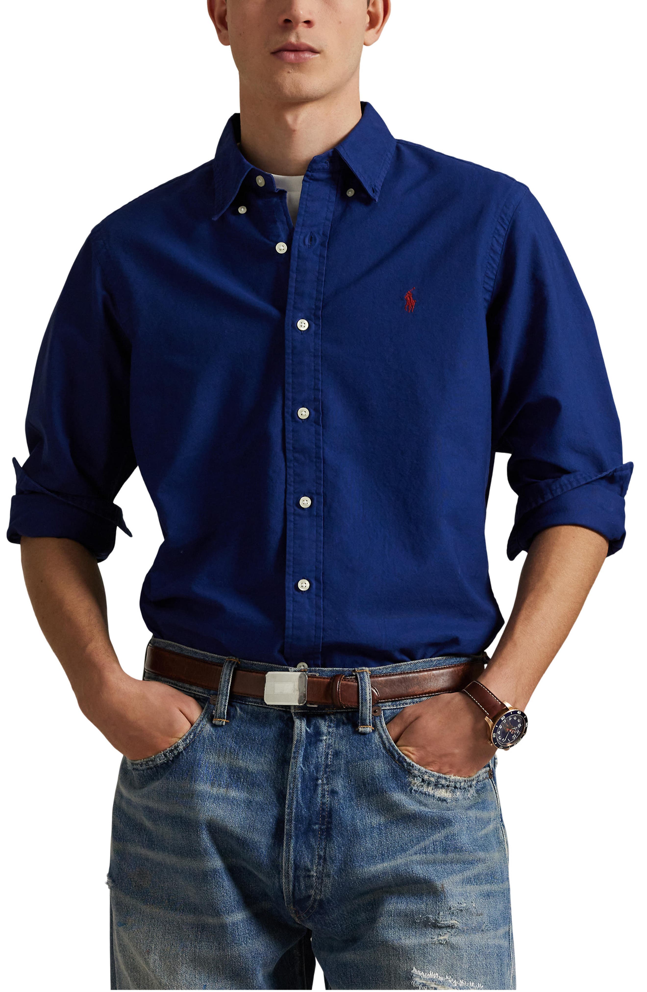 Solid Cotton Oxford Button-Down Shirt - image 1