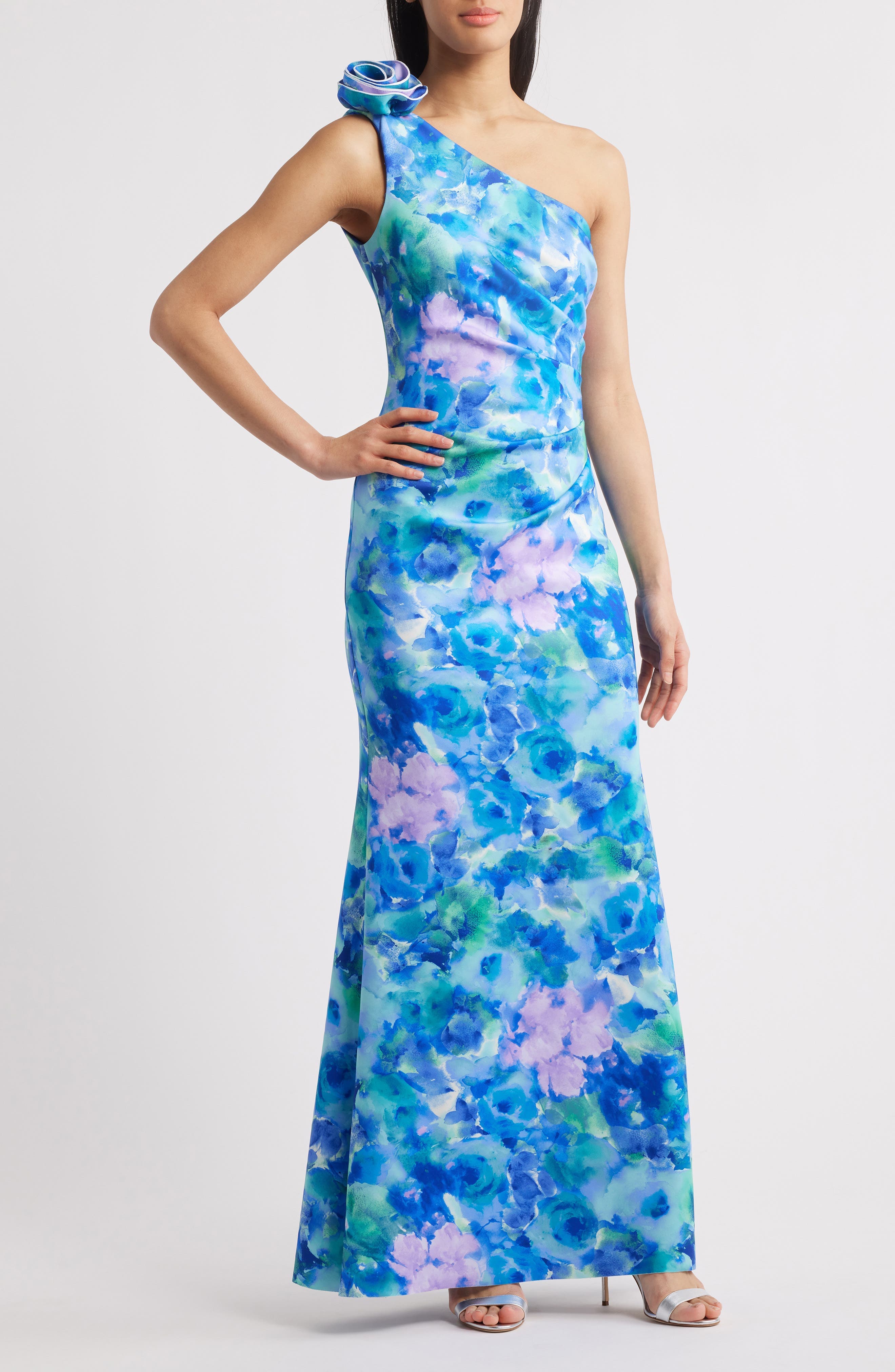 Floral One-Shoulder Evening Dress - image 1