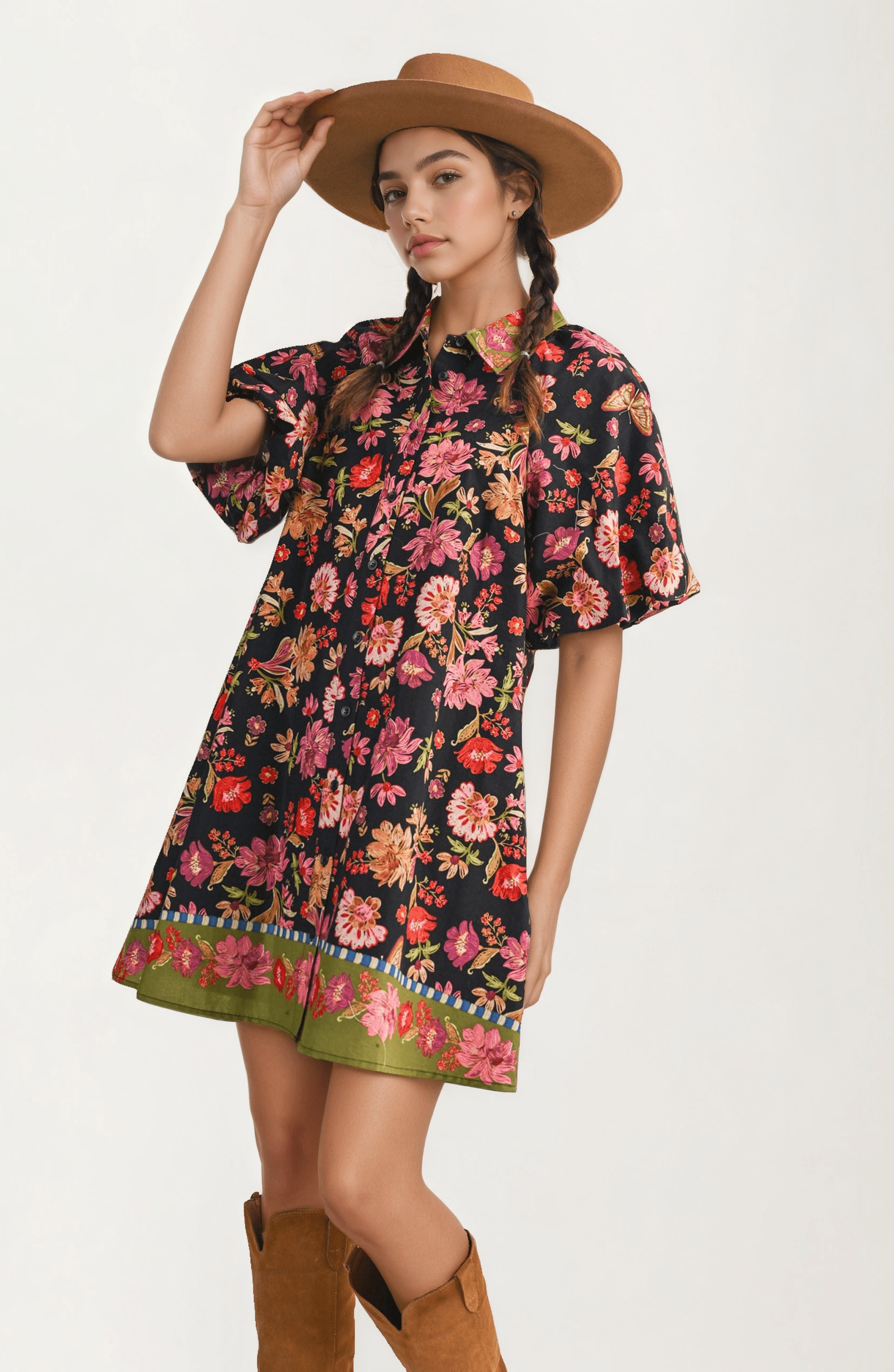 Button Front Floral Shirt Dress - image 2