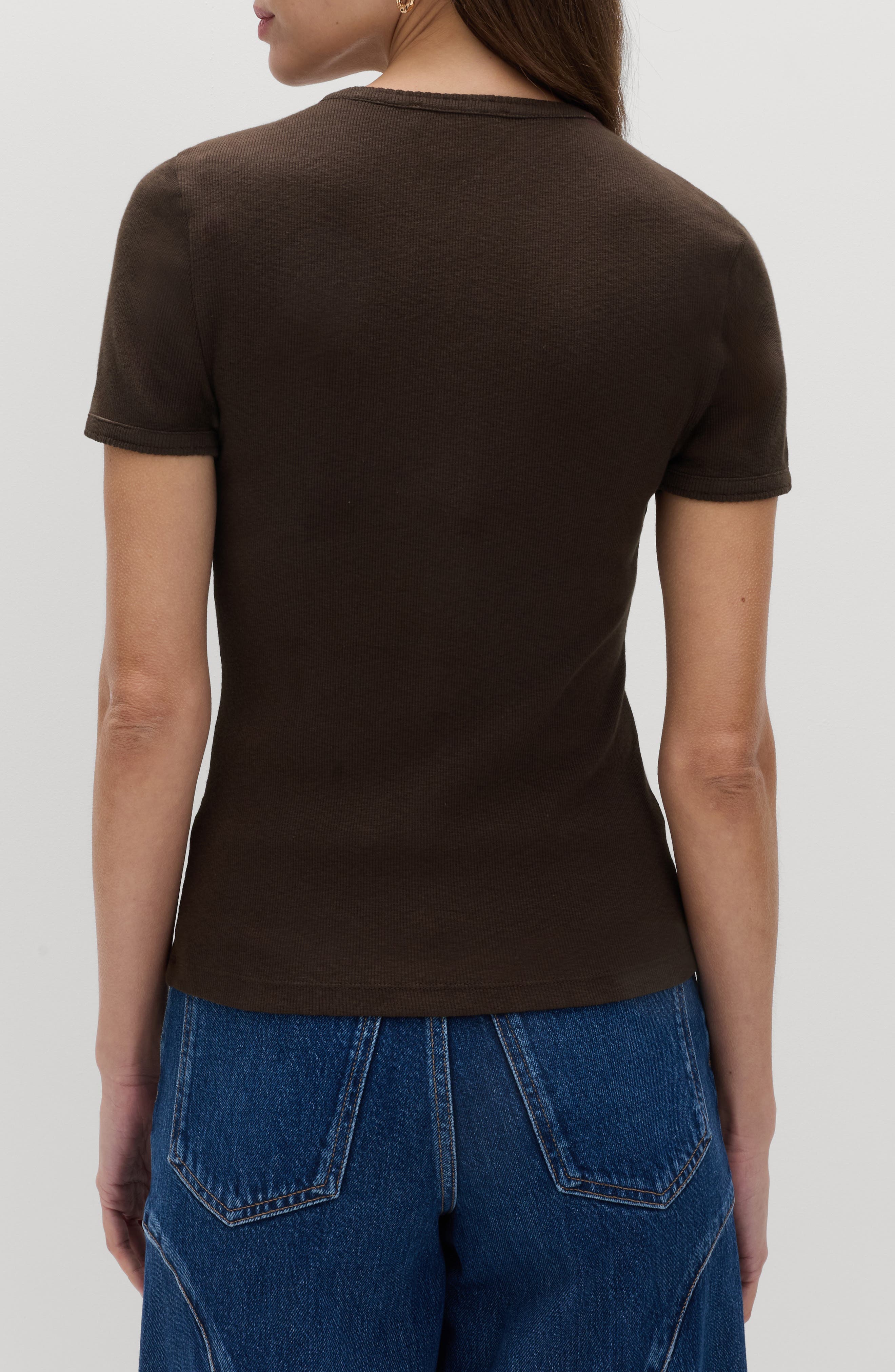 Rib Short Sleeve Button-Up Top - image 2