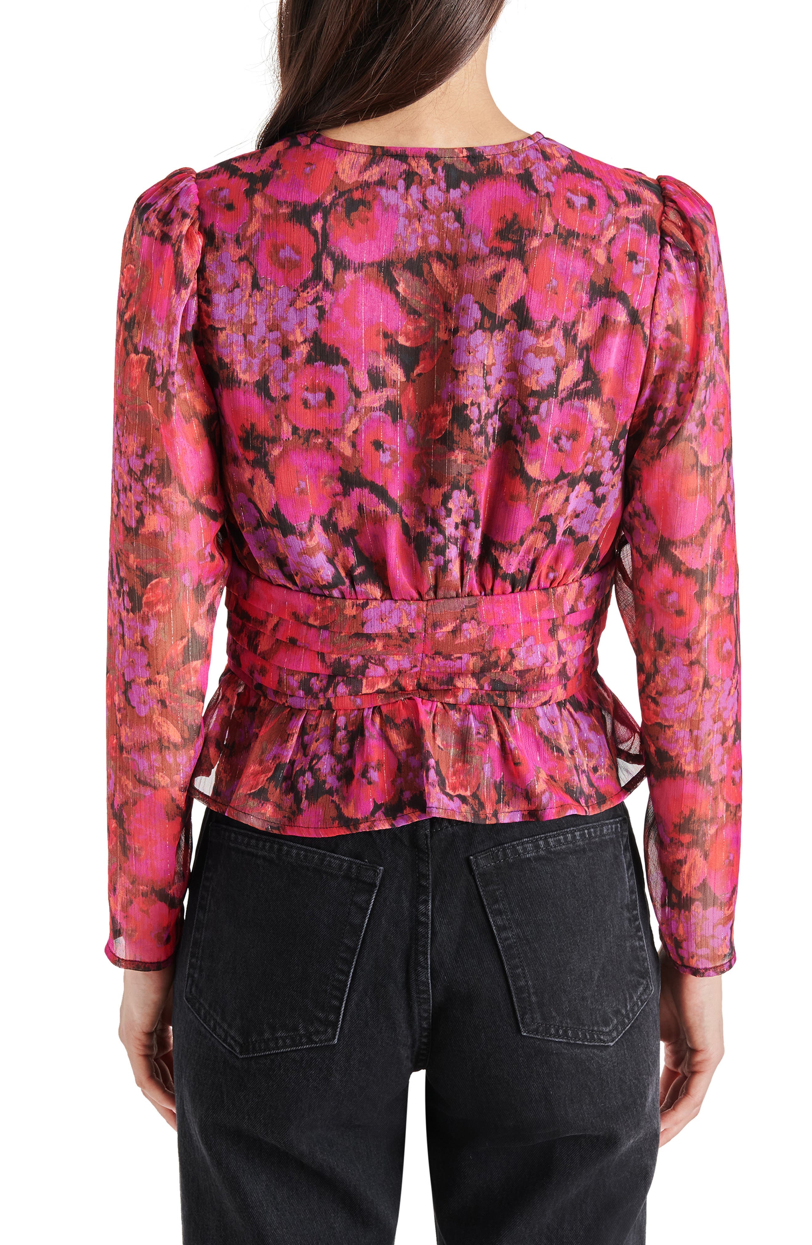 Azura Floral Metallic Stripe Chiffon Top - image 2