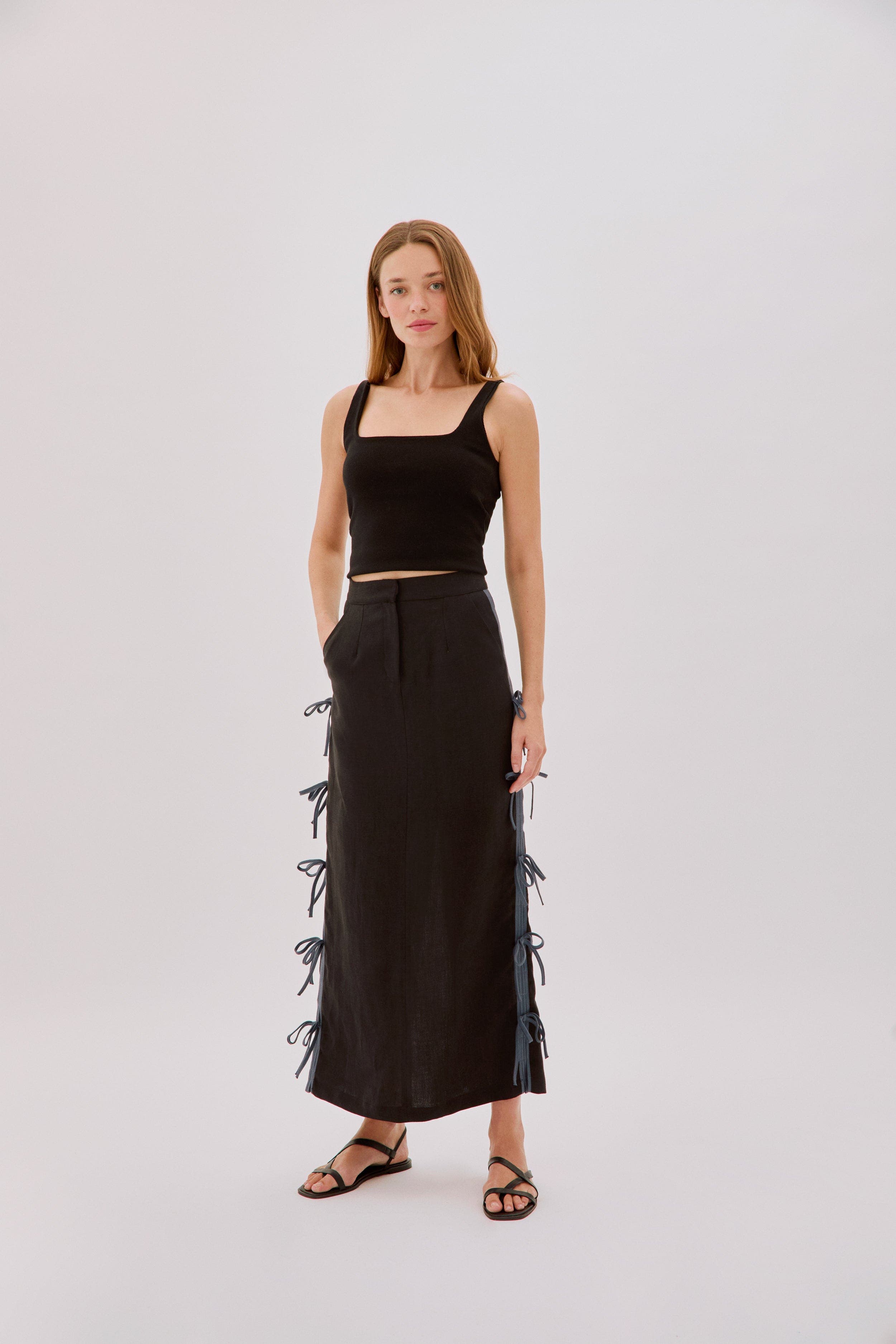 Carolina Linen Bow Midi Skirt - image 1
