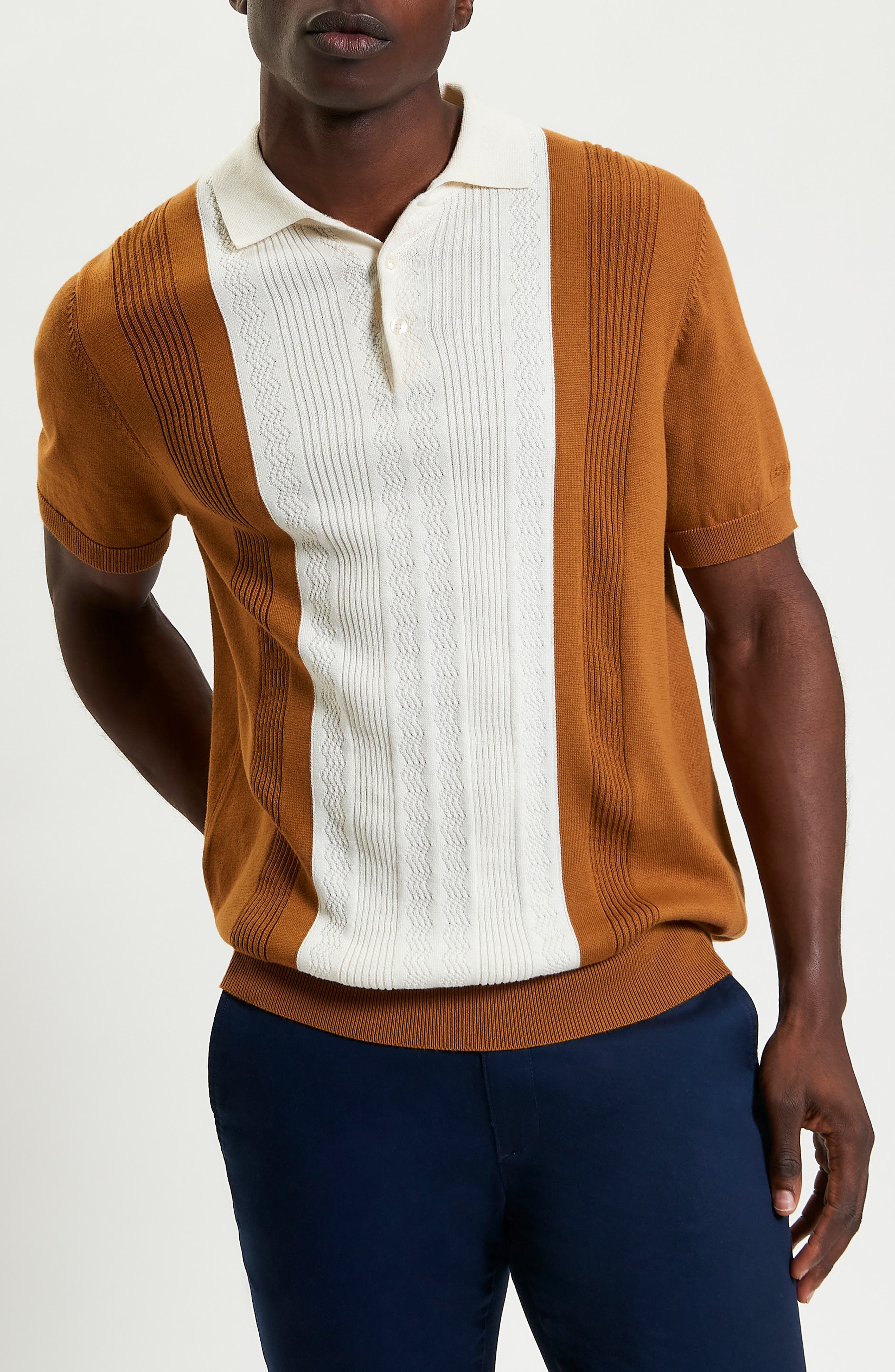 Textured Block Stripe Knit Polo - image 1