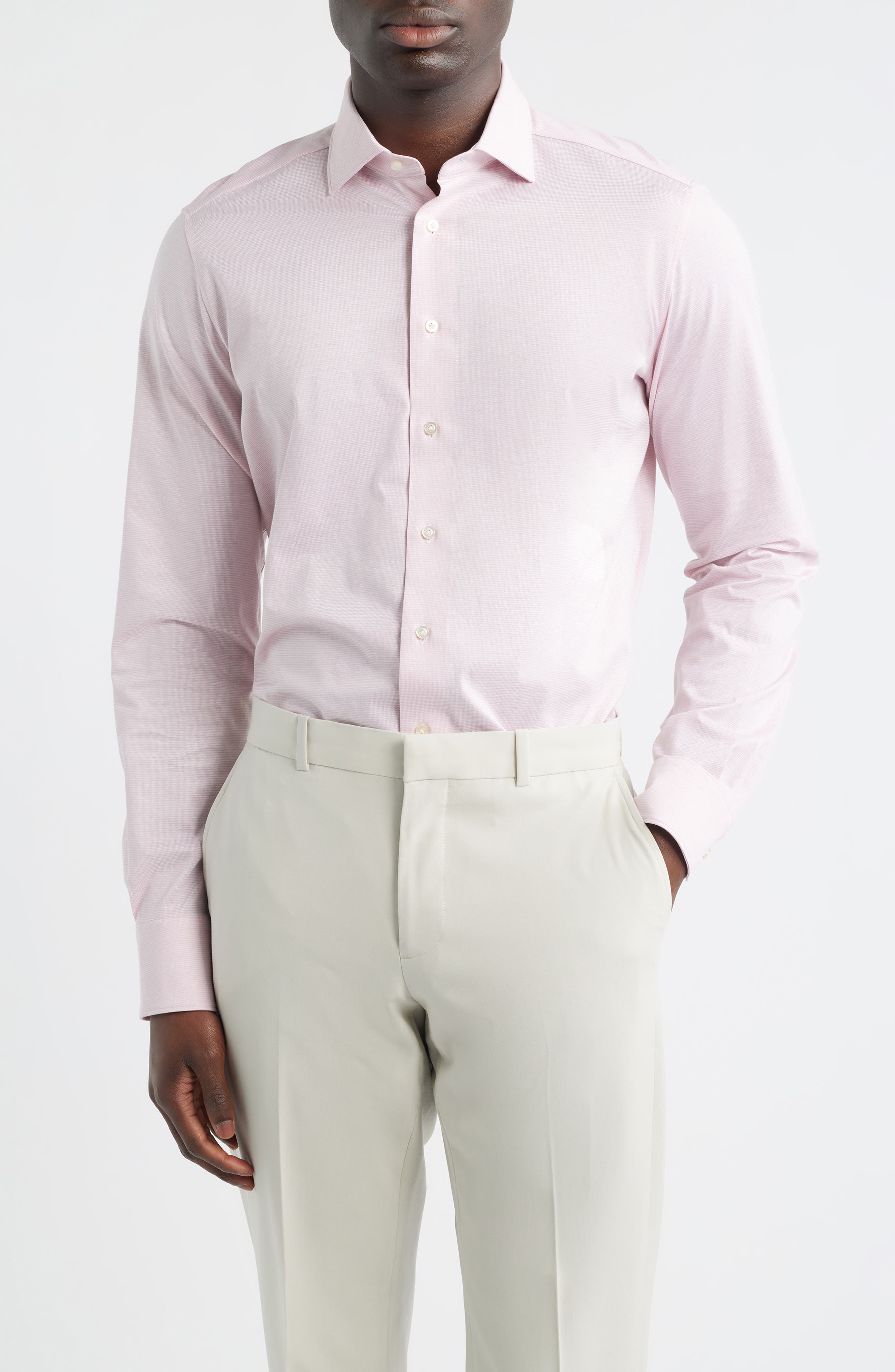 Modern Fit Jacquard Cotton Knit Dress Shirt - image 1