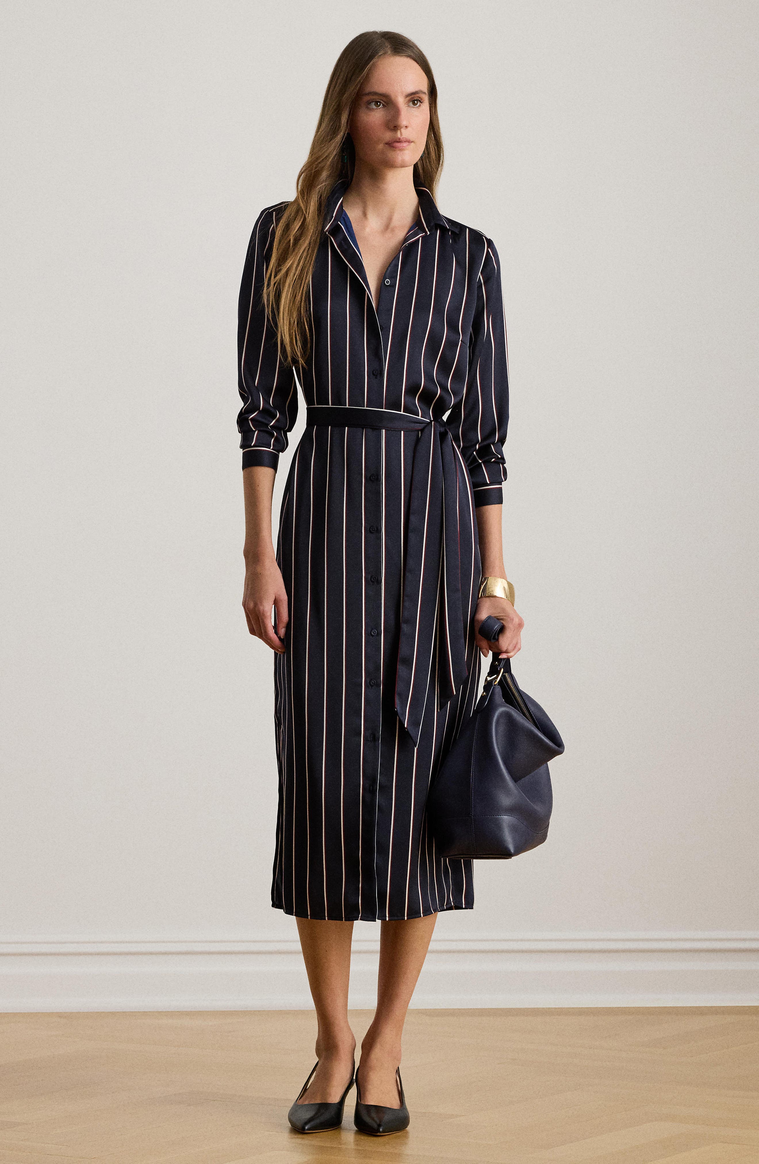 Striped Satin Charmeuse Shirtdress - image 2