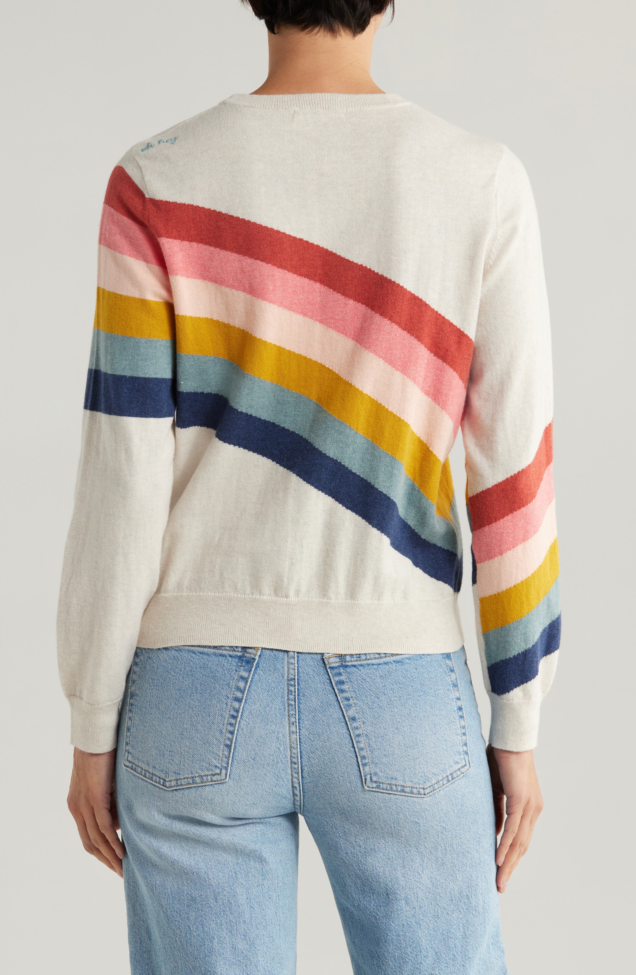 Icon Placed Rainbow Stripe Cotton Sweater - image 2